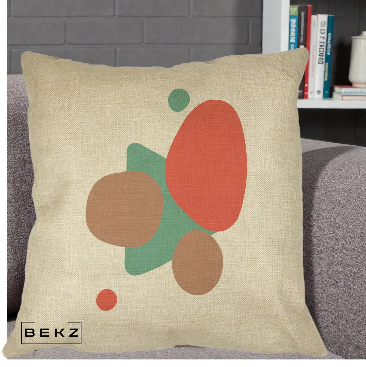 Perna Decorativa Abstract Forme Coral Turcoaz, 40x40 cm, Crem, Husa Detasabila, Perna, BEKZ®