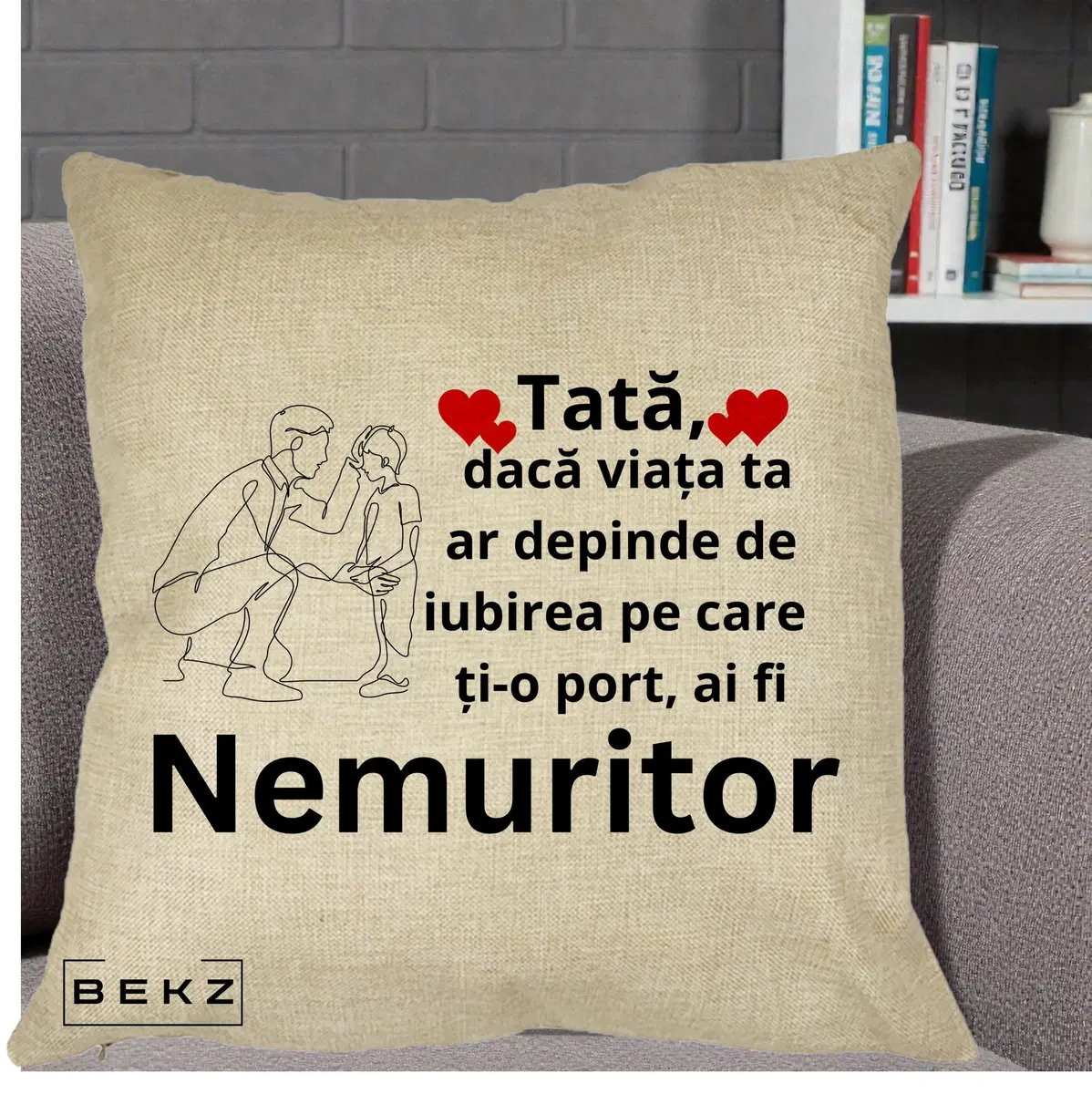 Perna Decorativa Tata Nemuritor Baietel, 40x40 cm, Crem, Husa Detasabila, Perna, BEKZ®
