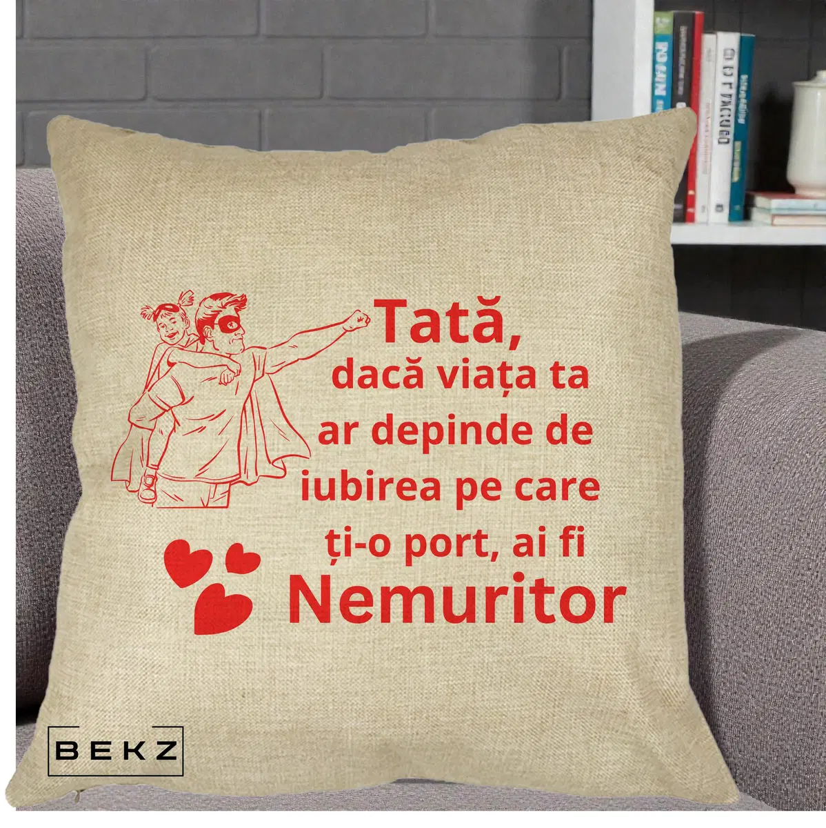 Perna Decorativa Mama Nemuritoare cu Fetita, 40x40 cm, Crem, Husa Detasabila, Perna, BEKZ®
