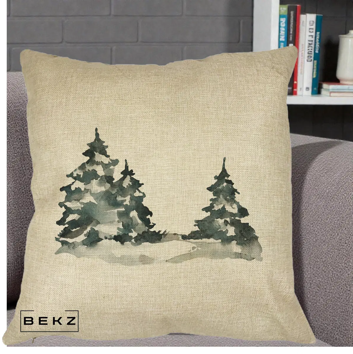 Perna Decorativa Brazi Inzapeziti Acuarela, 40x40 cm, Crem, Husa Detasabila, Perna, BEKZ®