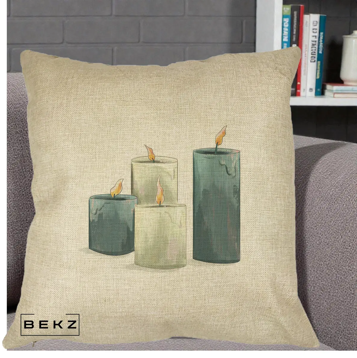 Perna Decorativa Lumanari Hygge Alb-Verde, 40x40 cm, Crem, Husa Detasabila, Perna, BEKZ®