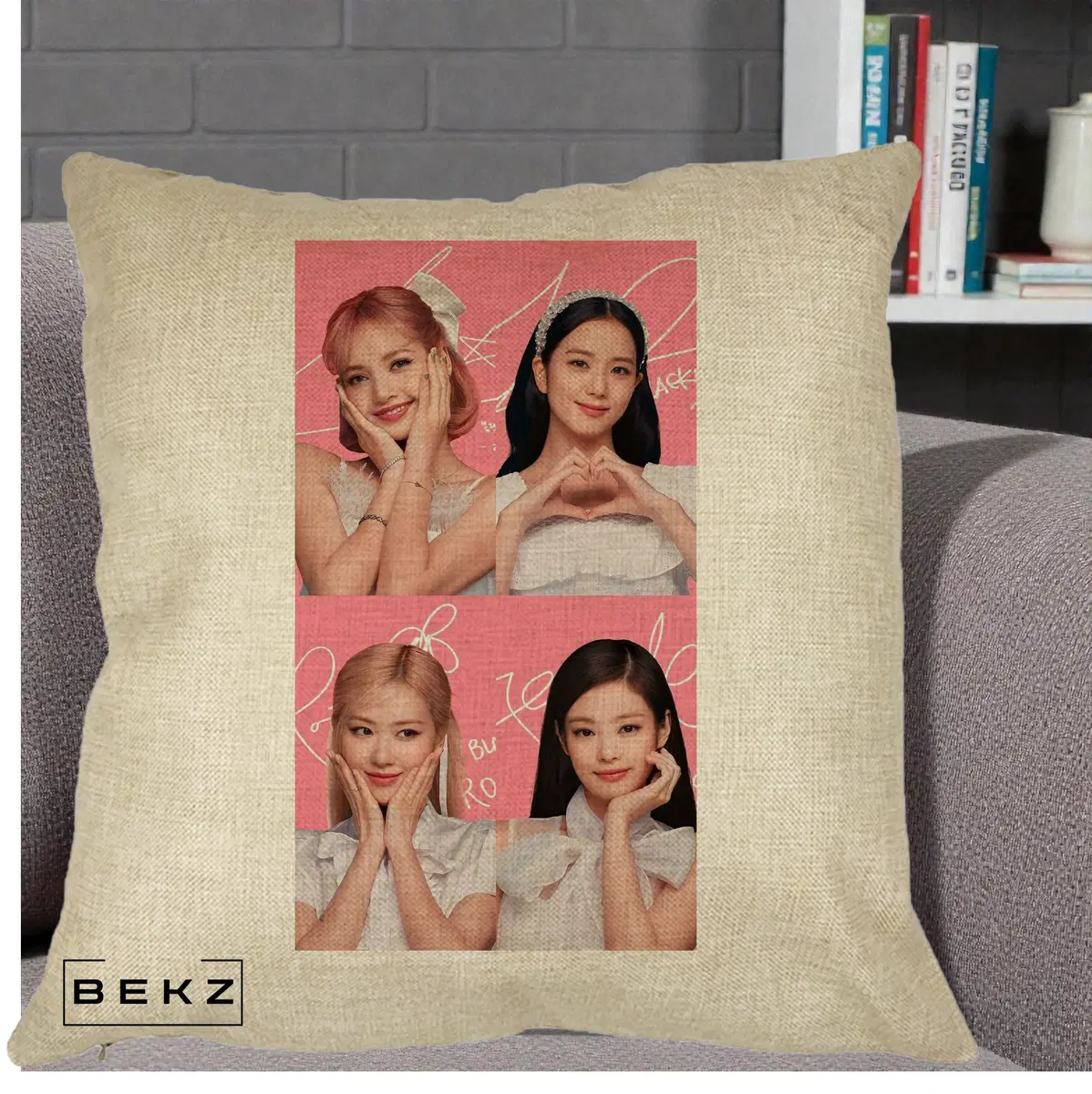 Perna Decorativa BLACKPINK Colaj Roz, 40x40 cm, Crem, Husa Detasabila, Perna, BEKZ®