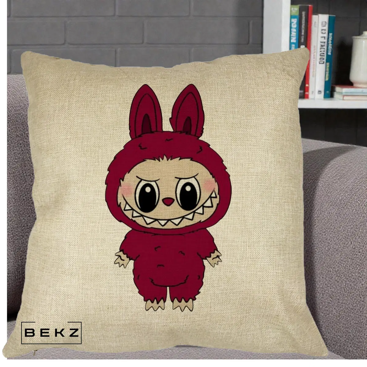 Perna Decorativa Labubu Rosu-Visiniu Solo, 40x40 cm, Crem, Husa Detasabila, Perna, BEKZ®