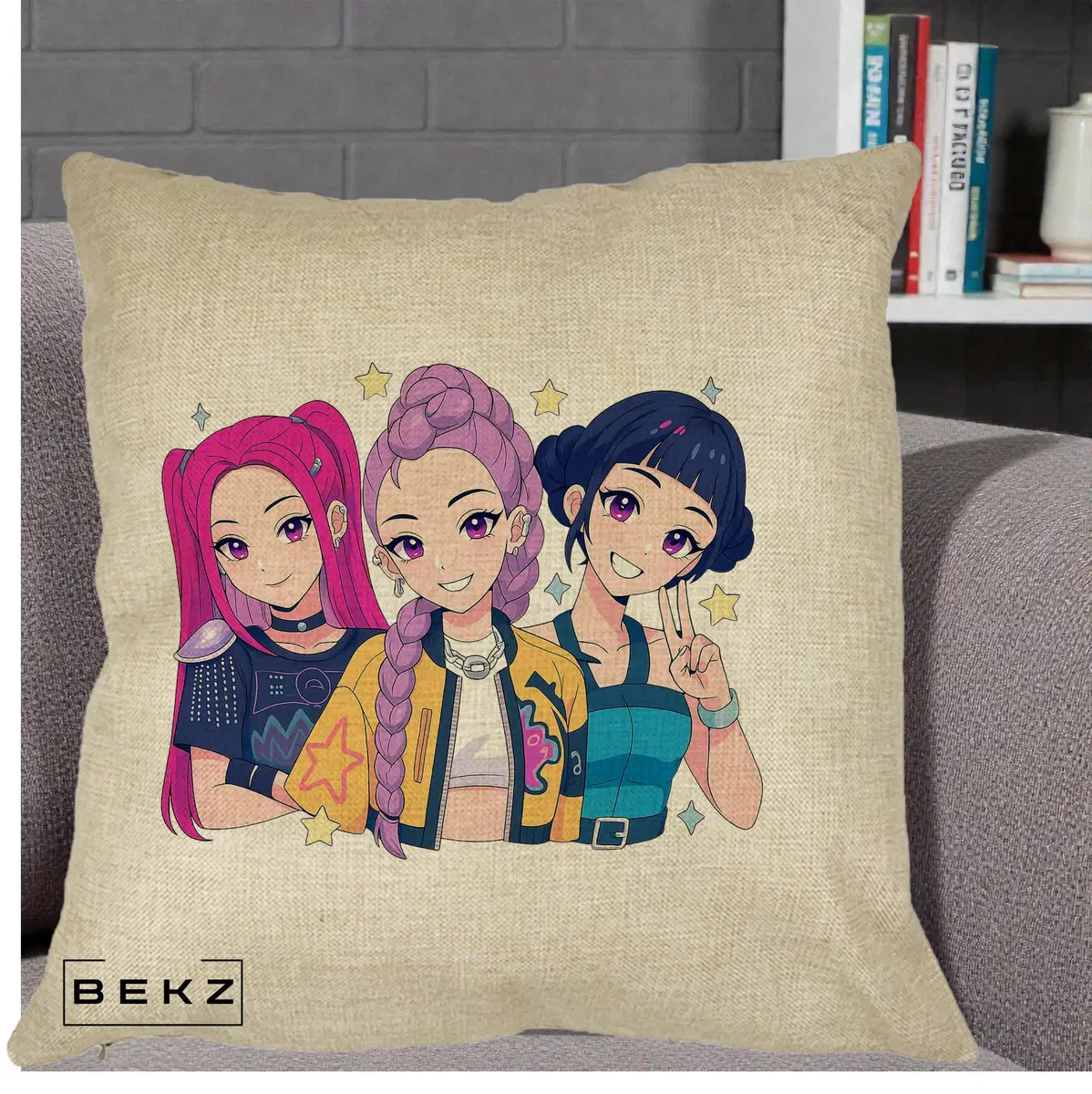 Perna Decorativa HUNTRX Trio Anime Stele, 40x40 cm, Crem, Husa Detasabila, Perna, BEKZ®