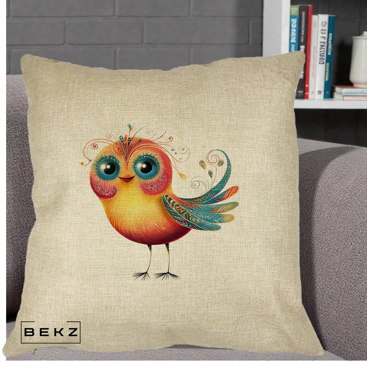 Perna Decorativa Pasare Vibranta cu Aripi Ornamentale, 40x40 cm, Crem, Husa Detasabila, Perna, BEKZ®