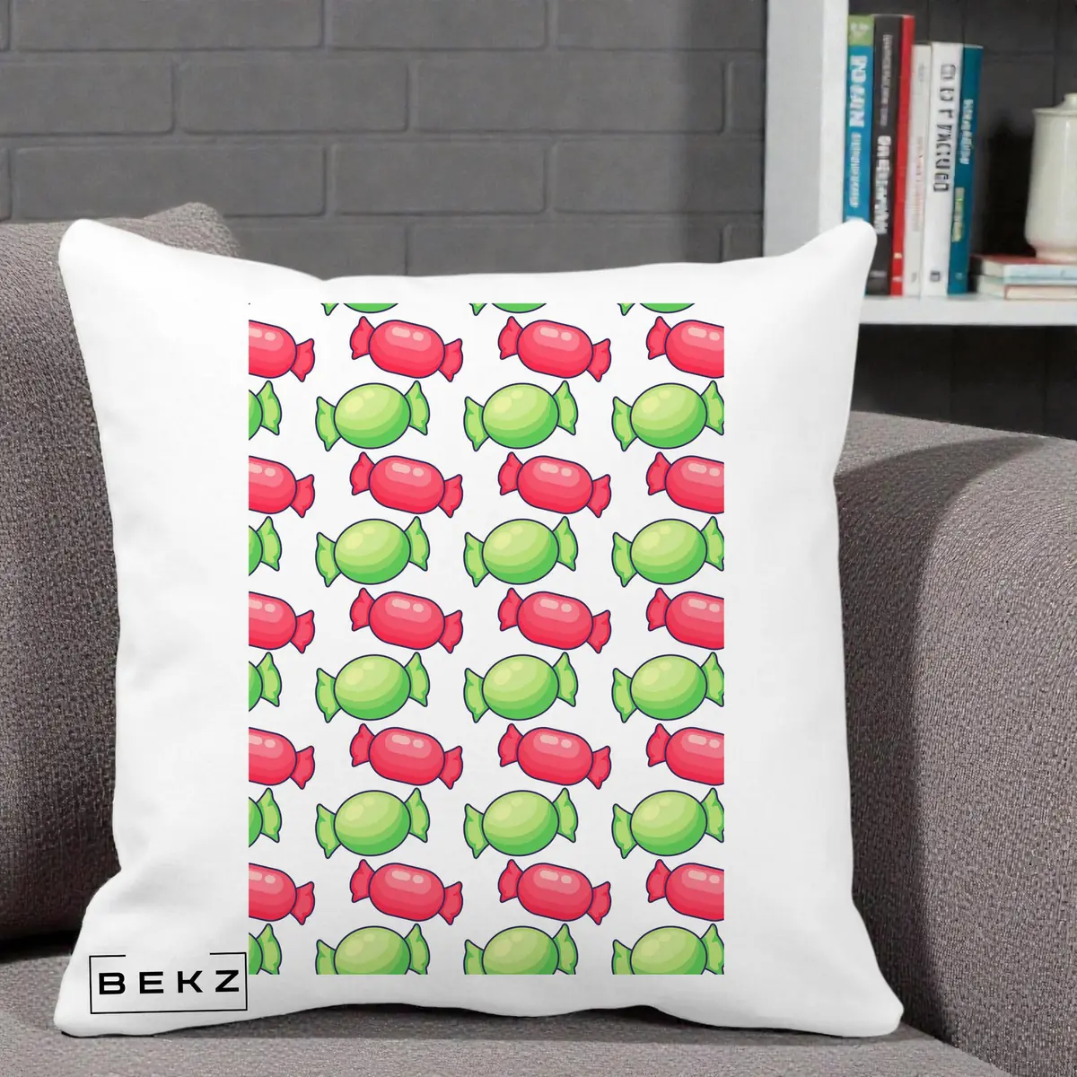 Perna Decorativa Bomboane Craciun Pattern, 40x40 cm, Alba Mata, Husa Detasabila, Perna, BEKZ®