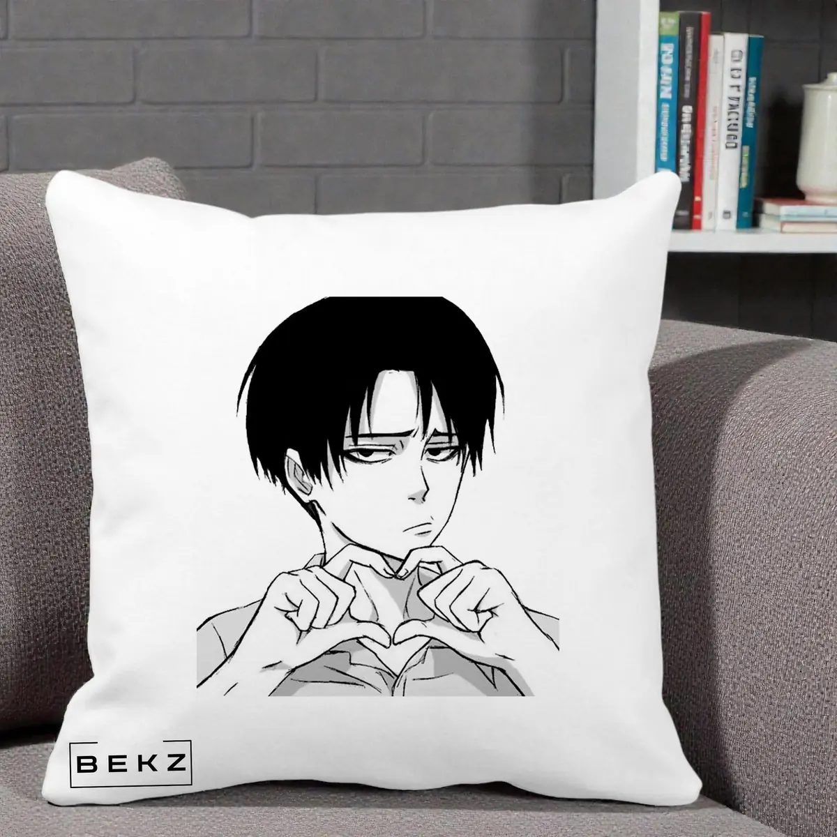 Perna Decorativa Levi Ackerman Inima, 40x40 cm, Alba Mata, Husa Detasabila, Perna, BEKZ®
