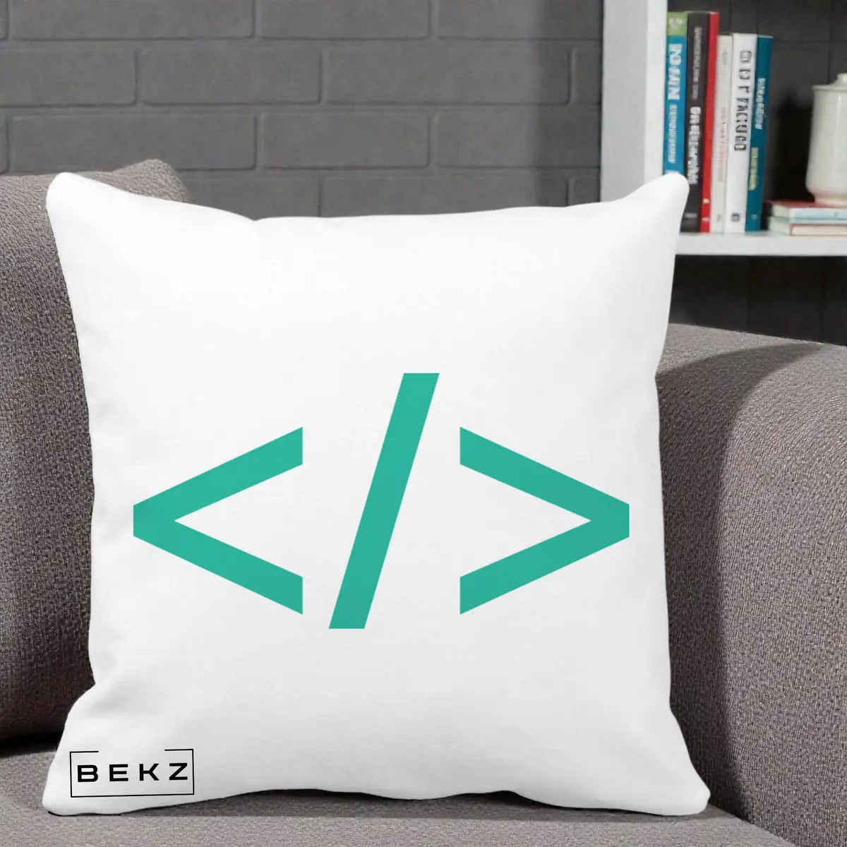 Perna Decorativa Cod HTML Turcoaz, 40x40 cm, Alba Mata, Husa Detasabila, Perna, BEKZ®