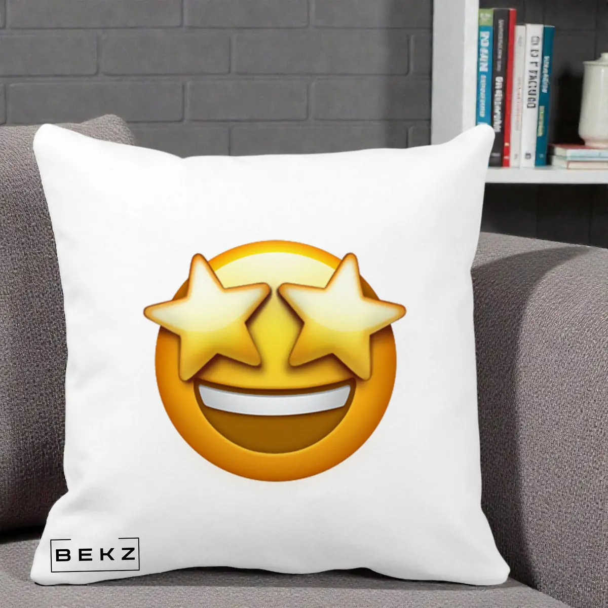 Perna Decorativa Emoji Ochi Stele, 40x40 cm, Alba Mata, Husa Detasabila, Perna, BEKZ®
