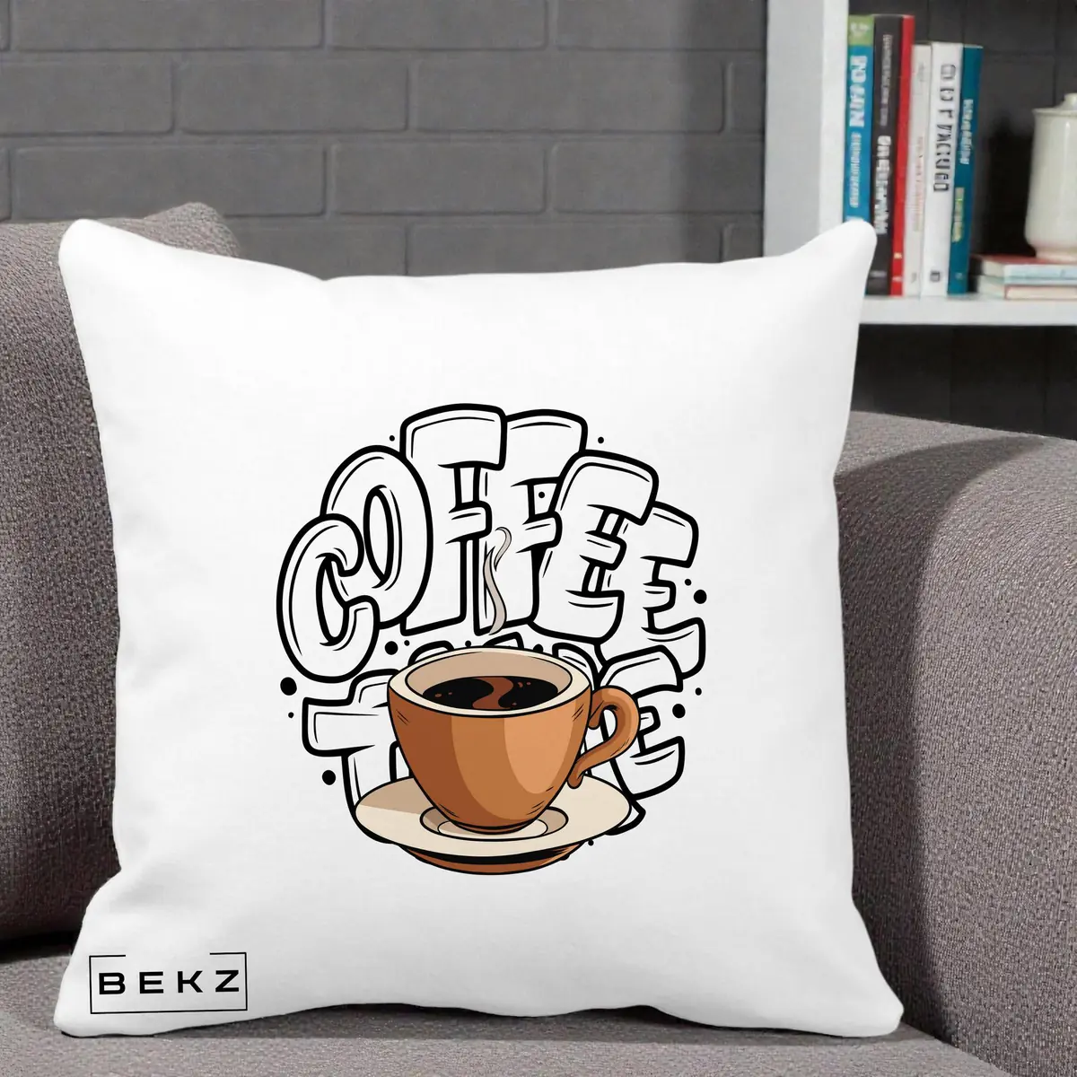 Perna Decorativa COFFEE cu Cana, 40x40 cm, Alba Mata, Husa Detasabila, Perna, BEKZ®