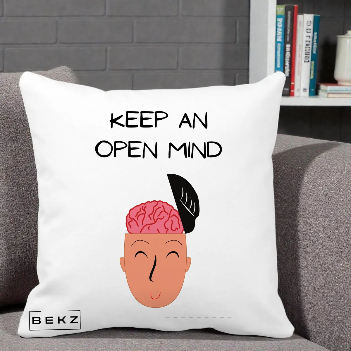 Perna Decorativa Keep An Open Mind, 40x40 cm, Alba Mata, Husa Detasabila, Perna, BEKZ®