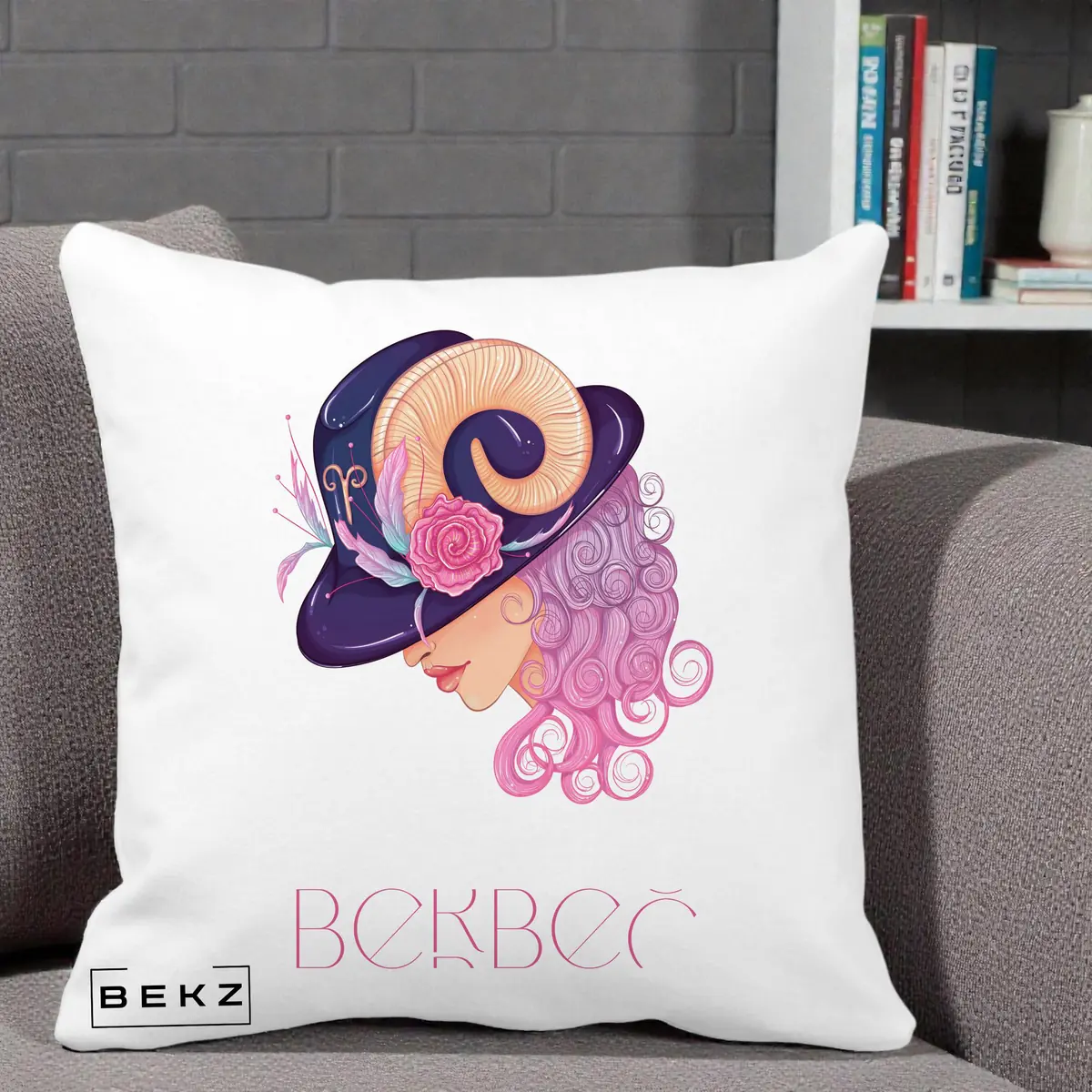 Perna Decorativa Zodie Berbec, 40x40 cm, Alba Mata, Husa Detasabila, Perna, BEKZ®