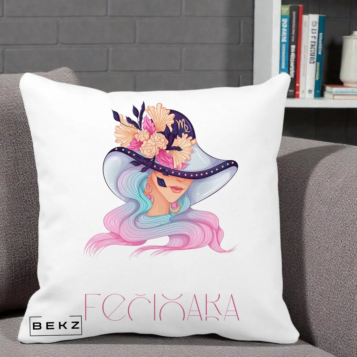 Perna Decorativa Zodie Fecioara, 40x40 cm, Alba Mata, Husa Detasabila, Perna, BEKZ®