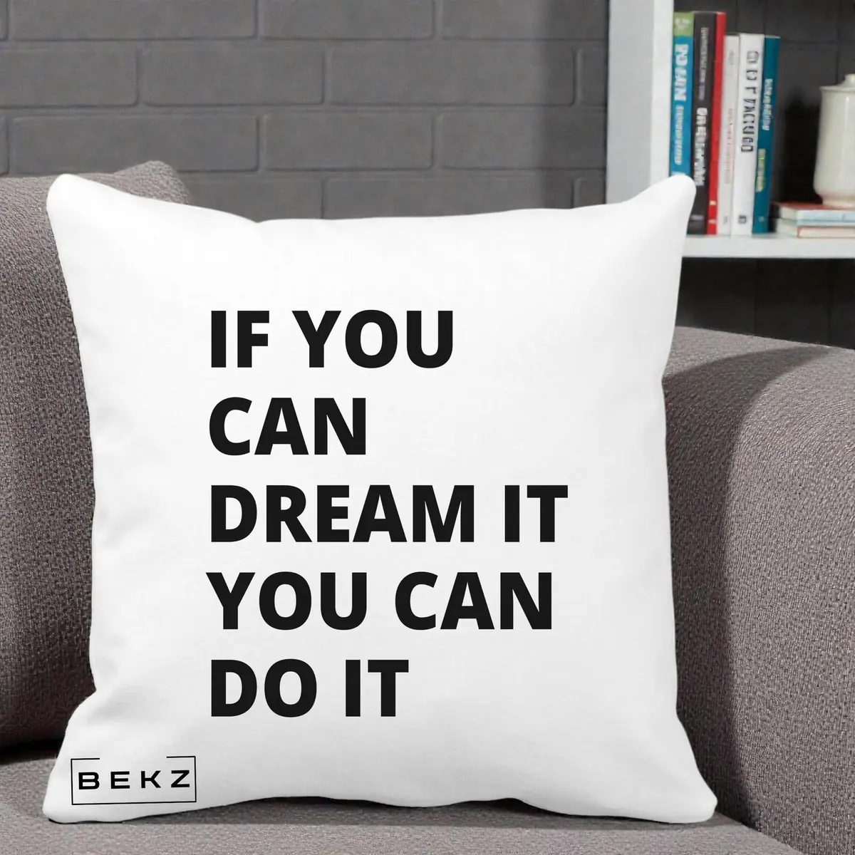 Perna Decorativa If You Can Dream It, 40x40 cm, Alba Mata, Husa Detasabila, Perna, BEKZ®