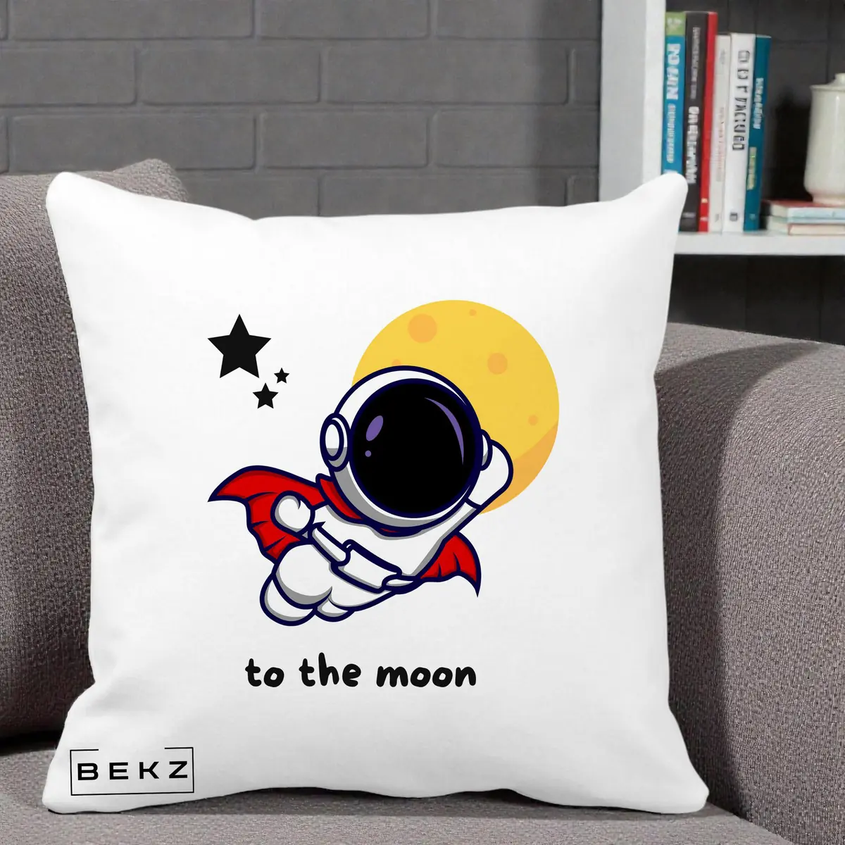 Perna Decorativa Astronaut To The Moon, 40x40 cm, Alba Mata, Husa Detasabila, Perna, BEKZ®