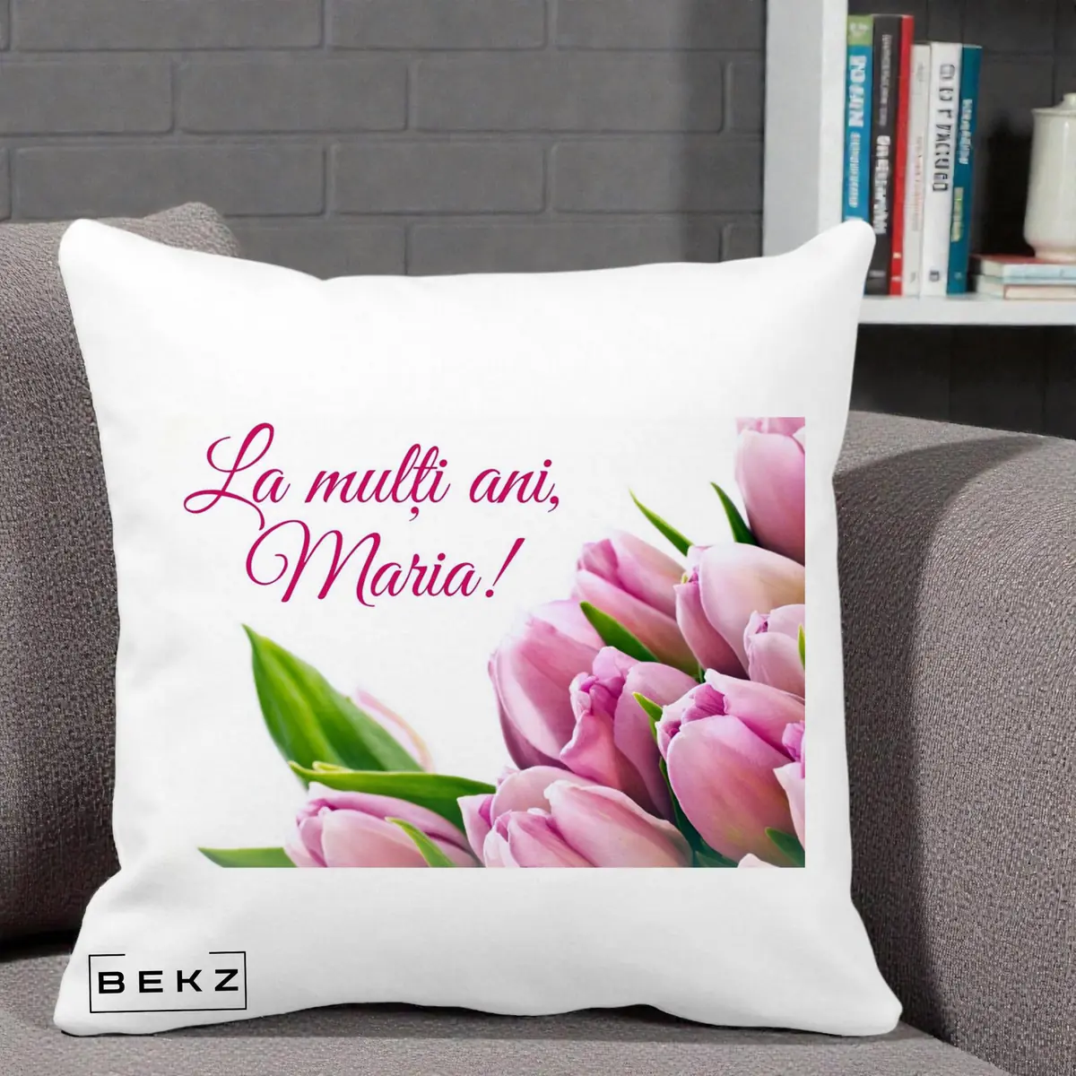 Perna Decorativa La Multi Ani Maria Lalele, 40x40 cm, Alba Mata, Husa Detasabila, Perna, BEKZ®