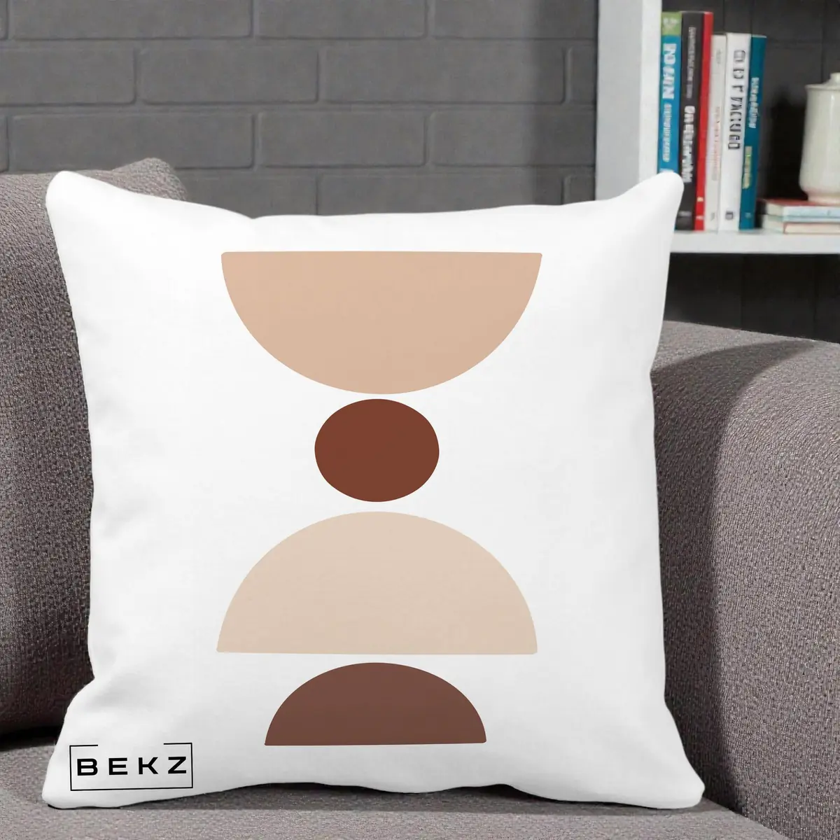 Perna Decorativa Geometric Boho Cerc si Boluri, 40x40 cm, Alba Mata, Husa Detasabila, Perna, BEKZ®