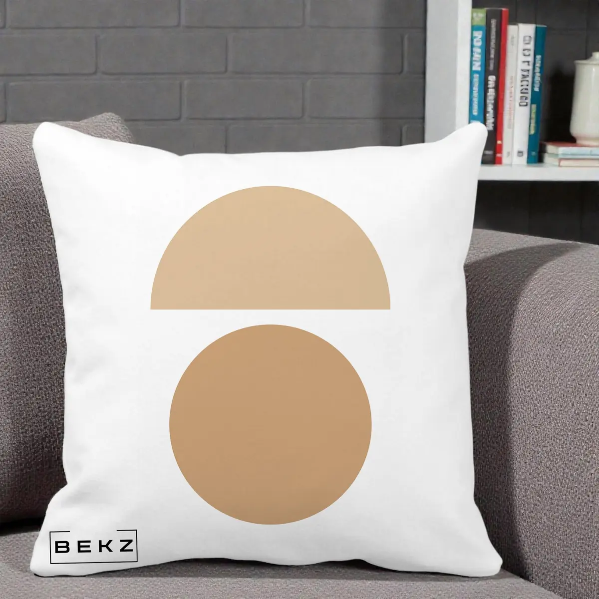 Perna Decorativa Geometric Minimalist Auriu, 40x40 cm, Alba Mata, Husa Detasabila, Perna, BEKZ®