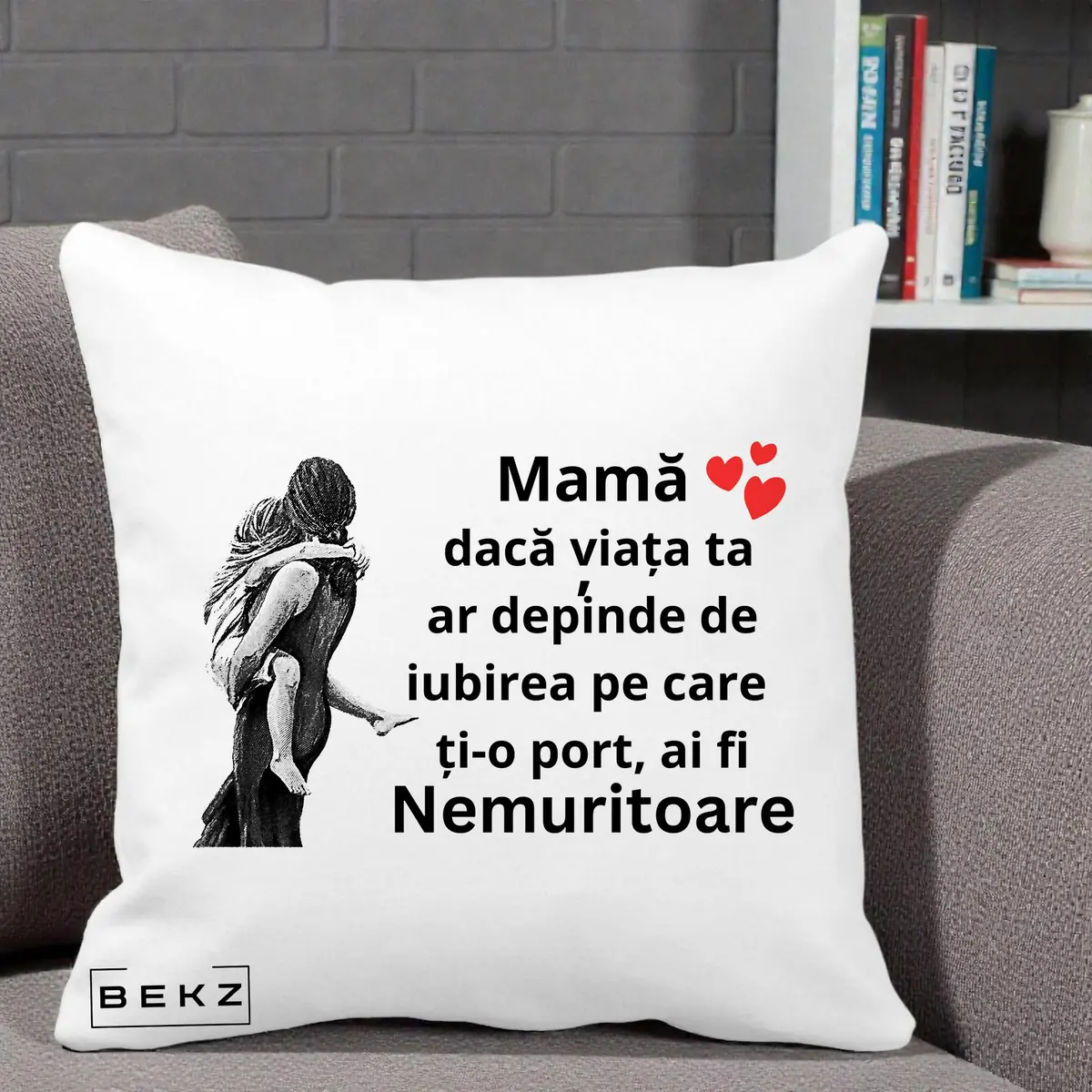 Perna Decorativa Mama Nemuritoare Rochie Roz, 40x40 cm, Alba Mata, Husa Detasabila, Perna, BEKZ®