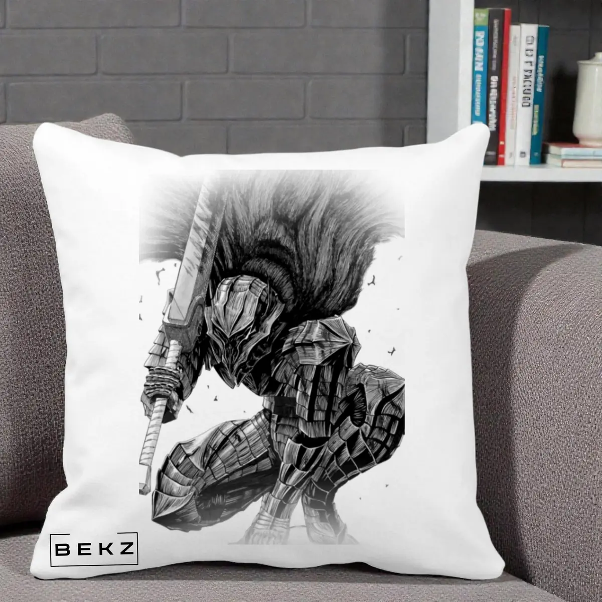 Perna Decorativa Berserk Guts Armor of Darkness Manga, 40x40 cm, Alba Mata, Husa Detasabila, Perna, BEKZ®