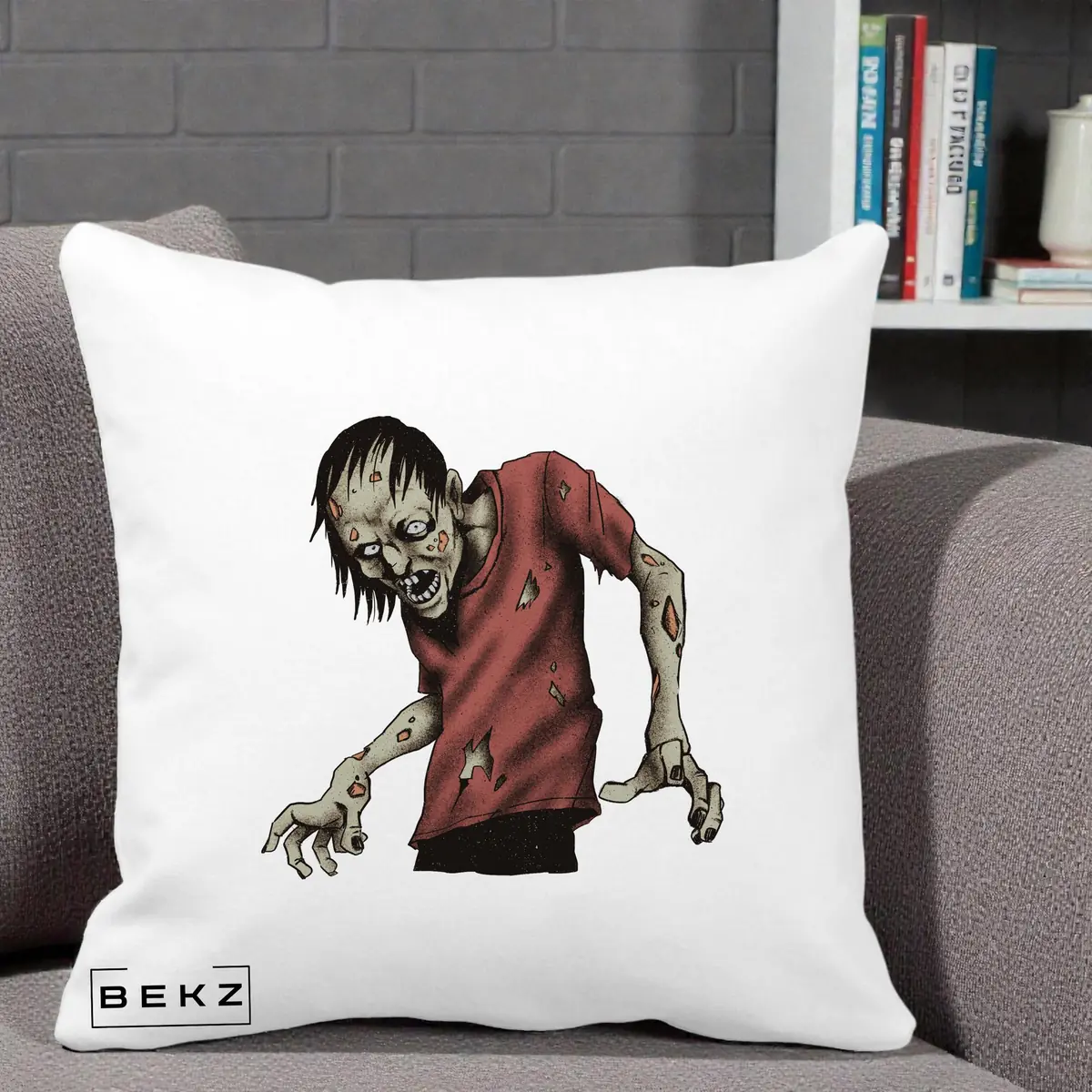 Perna Decorativa Halloween Zombie Infricosator, 40x40 cm, Alba Mata, Husa Detasabila, Perna, BEKZ®