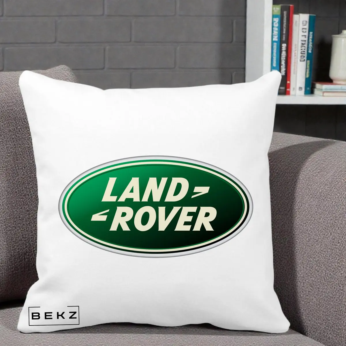 Perna Decorativa Logo Land Rover Verde pe Fond Alb, 40x40 cm, Alba Mata, Husa Detasabila, Perna, BEKZ®