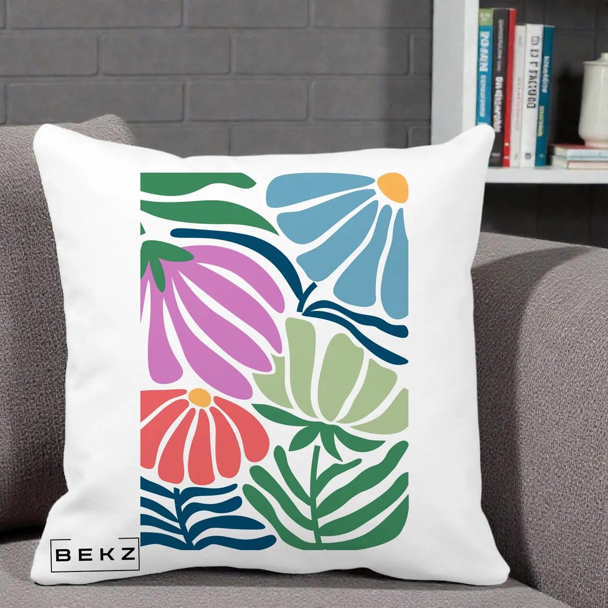 Perna Decorativa Flori Grafice Multicolore Modern, 40x40 cm, Alba Mata, Husa Detasabila, Perna, BEKZ®