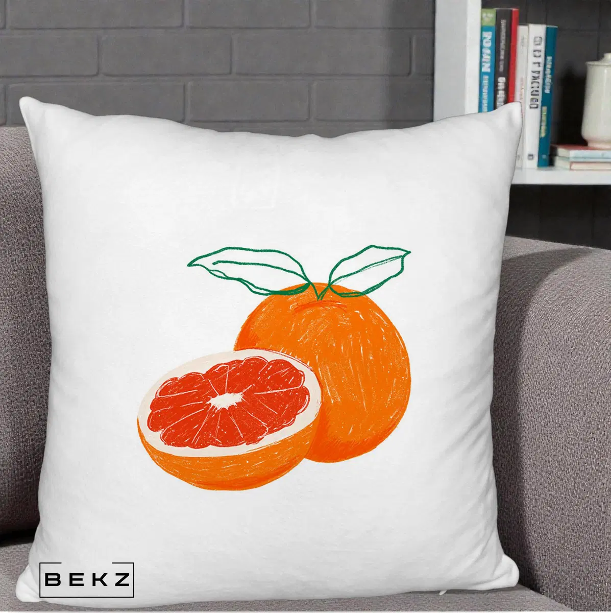 Perna Decorativa Grepfrut Citrus, 40x40 cm, Alb Pufos, Husa Detasabila, Perna, BEKZ®