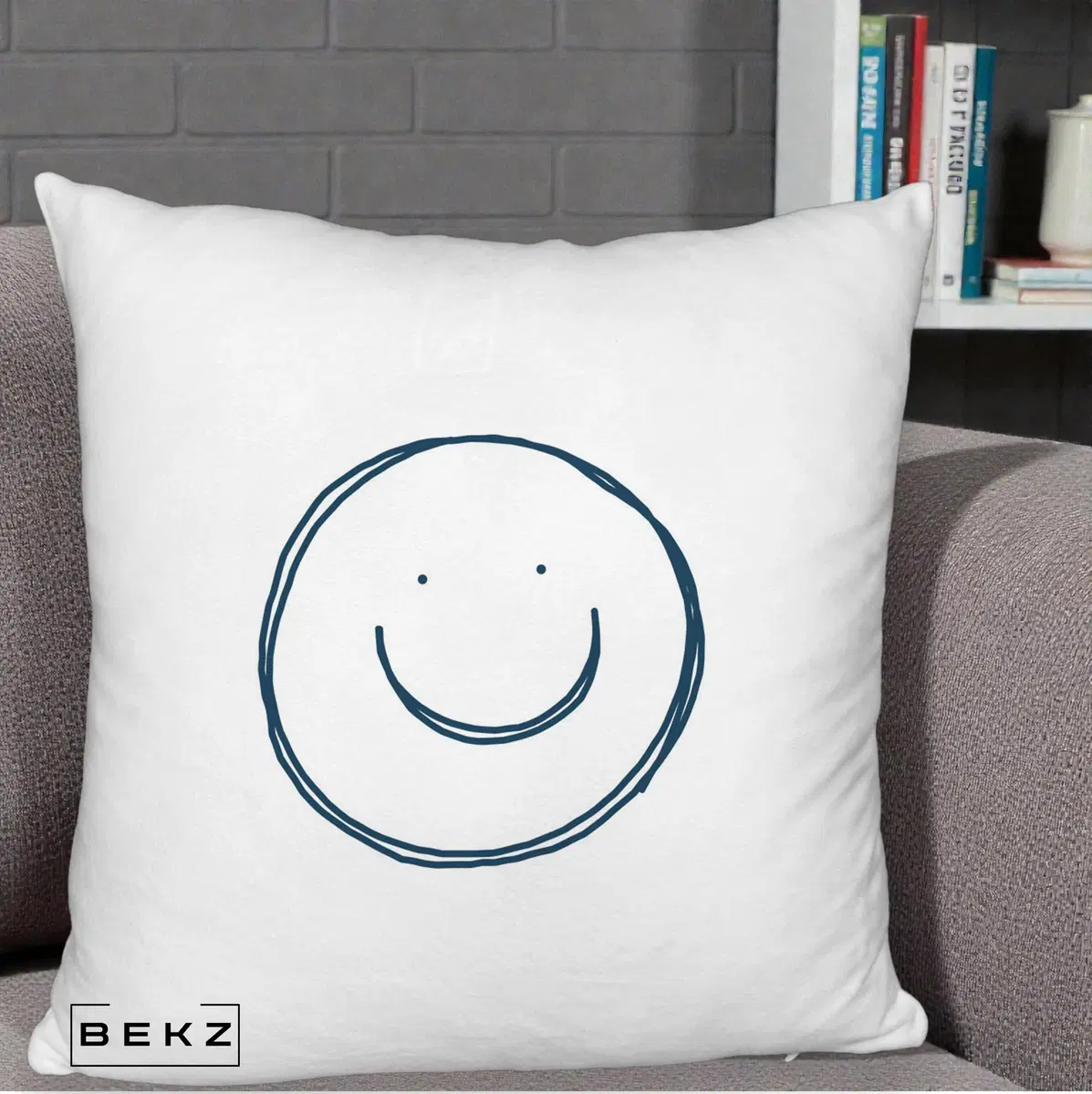 Perna Decorativa Smile Desen Minimalist, 40x40 cm, Alb Pufos, Husa Detasabila, Perna, BEKZ®