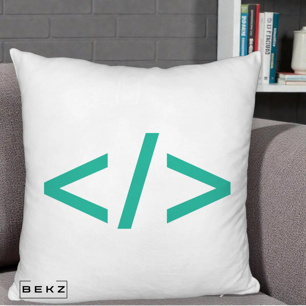 Perna Decorativa Cod HTML Turcoaz, 40x40 cm, Alb Pufos, Husa Detasabila, Perna, BEKZ®