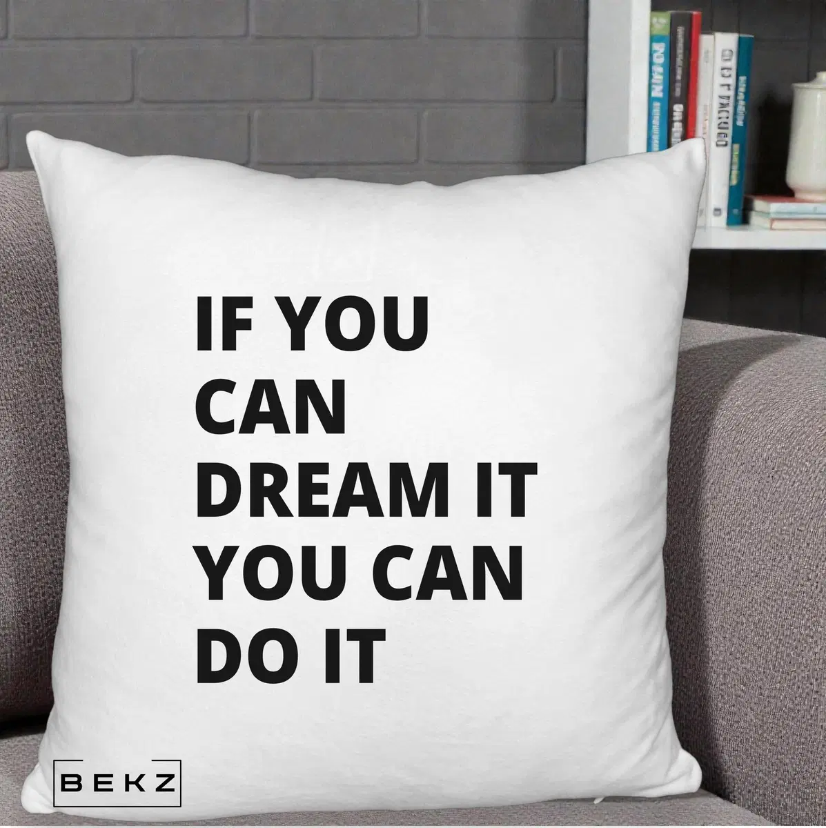 Perna Decorativa If You Can Dream It, 40x40 cm, Alb Pufos, Husa Detasabila, Perna, BEKZ®