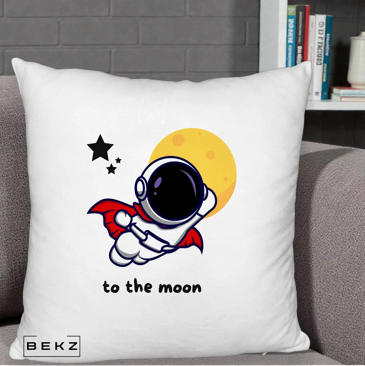 Perna Decorativa Astronaut To The Moon, 40x40 cm, Alb Pufos, Husa Detasabila, Perna, BEKZ®