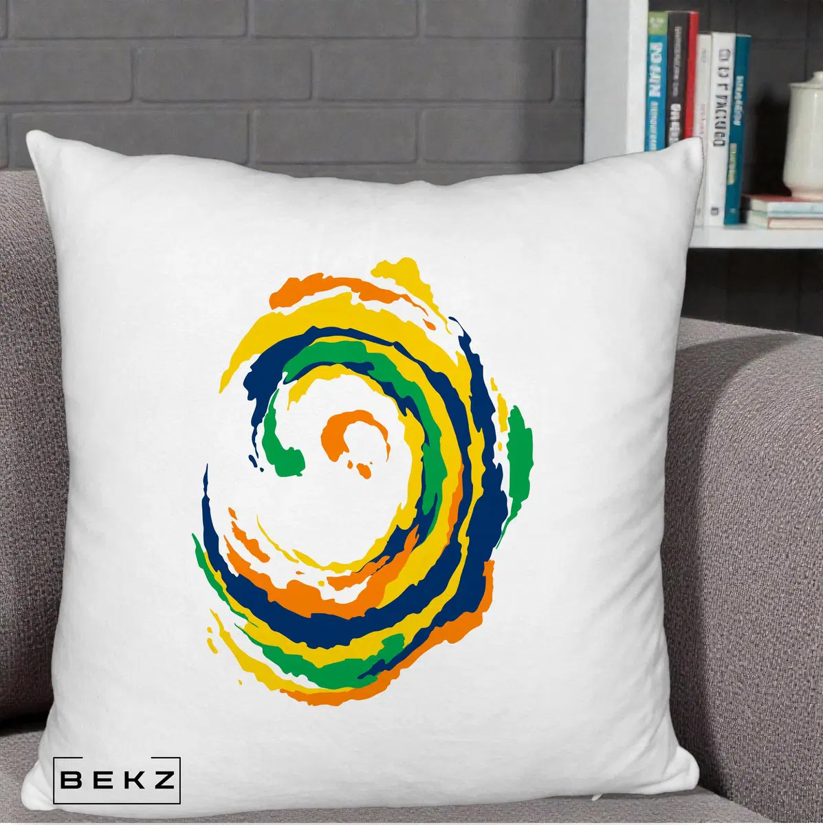 Perna Decorativa Vortex Abstract Colorat, 40x40 cm, Alb Pufos, Husa Detasabila, Perna, BEKZ®