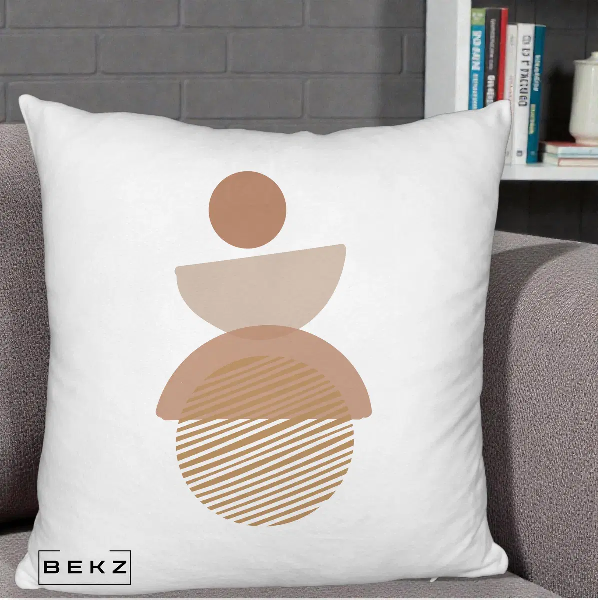 Perna Decorativa Geometric Boho Forme Terracotta, 40x40 cm, Alb Pufos, Husa Detasabila, Perna, BEKZ®
