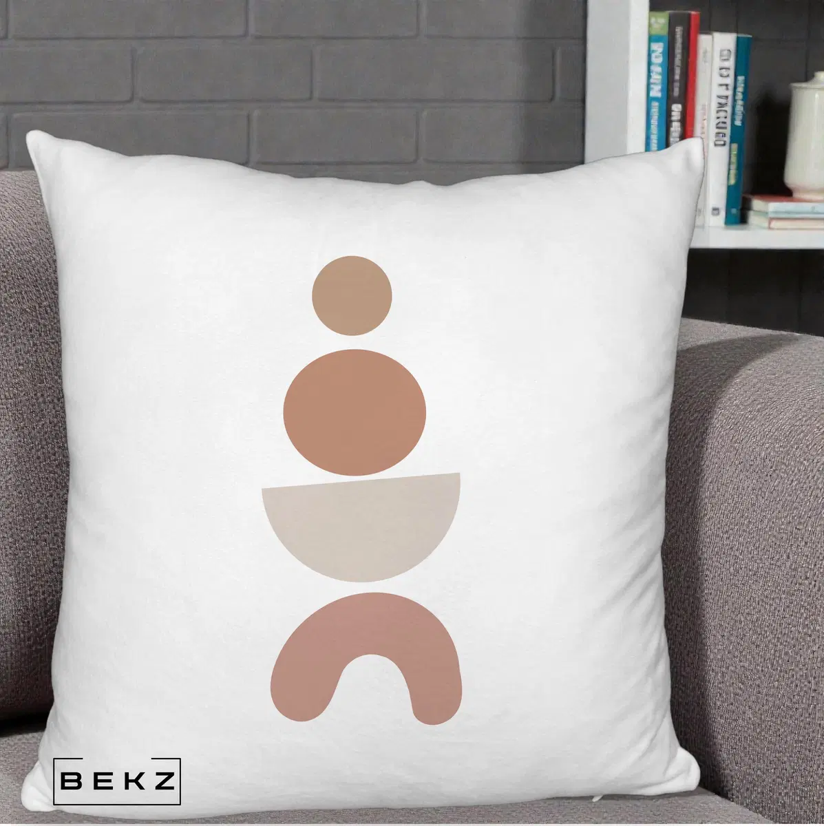 Perna Decorativa Geometric Boho Cercuri si Arc, 40x40 cm, Alb Pufos, Husa Detasabila, Perna, BEKZ®