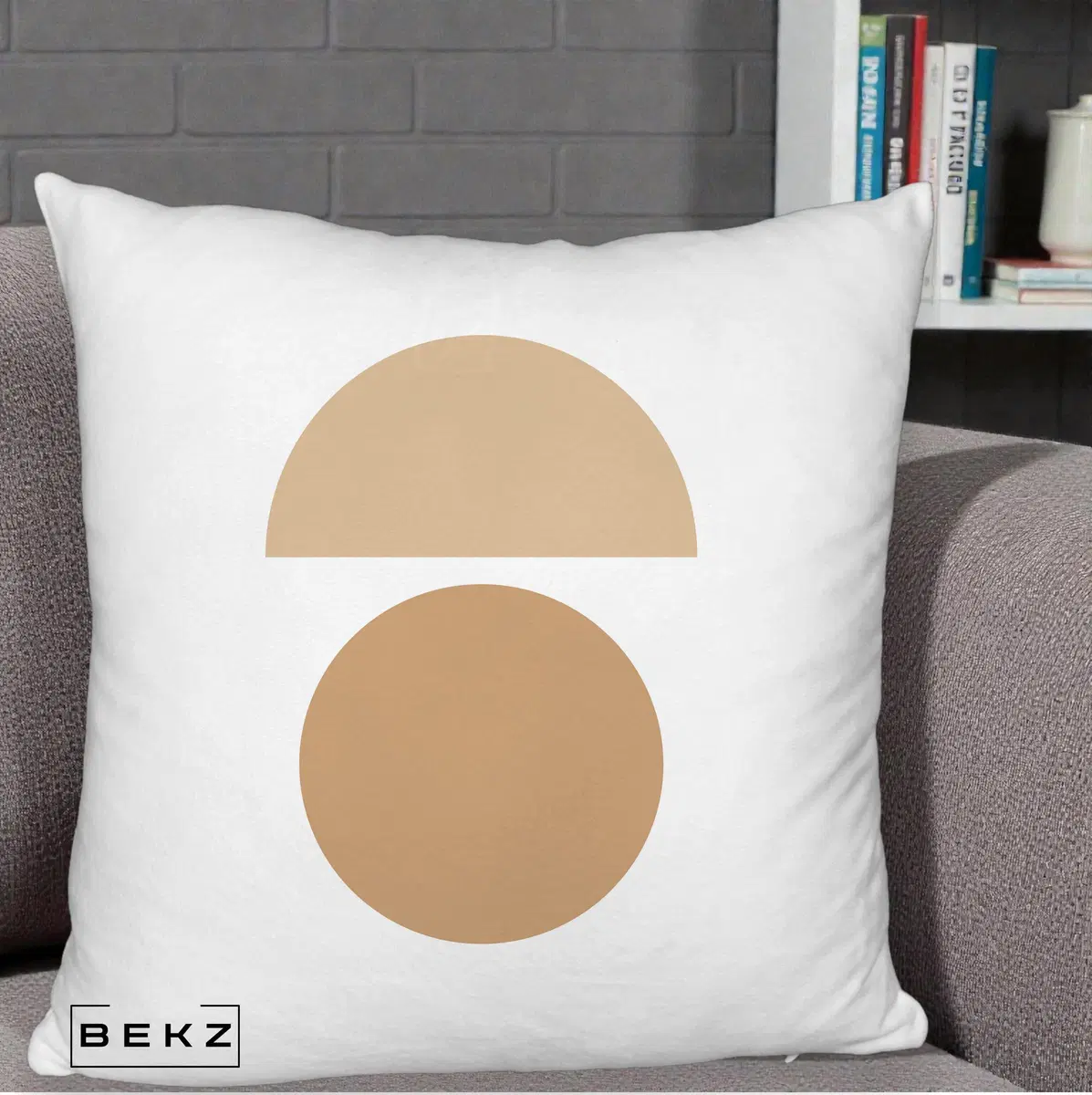 Perna Decorativa Geometric Minimalist Auriu, 40x40 cm, Alb Pufos, Husa Detasabila, Perna, BEKZ®
