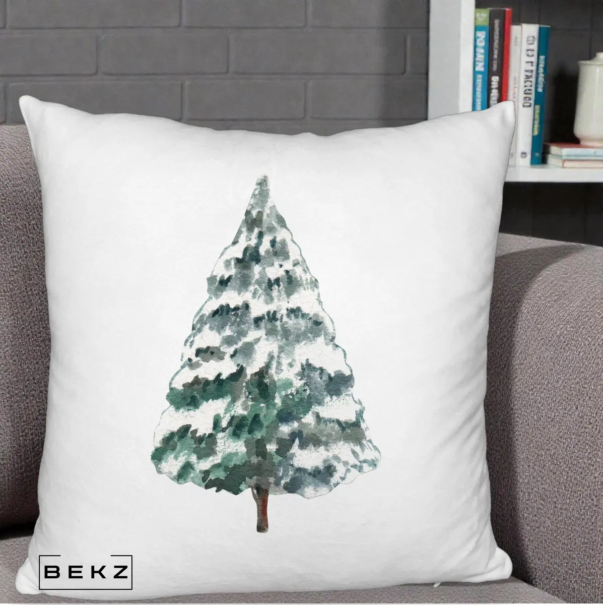 Perna Decorativa Fluffy cu tematica de Craciun, Brad 2, 40x40 cm, Alb Pufos, Husa Detasabila, Perna, BEKZ®
