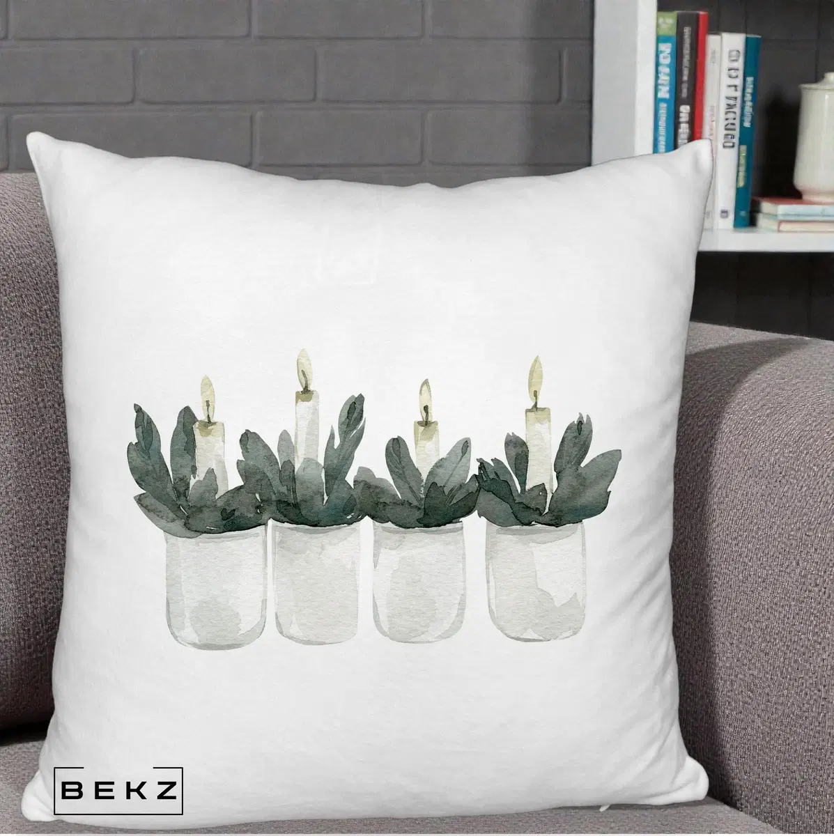 Perna Decorativa Lumanari Advent in Borcane, 40x40 cm, Alb Pufos, Husa Detasabila, Perna, BEKZ®