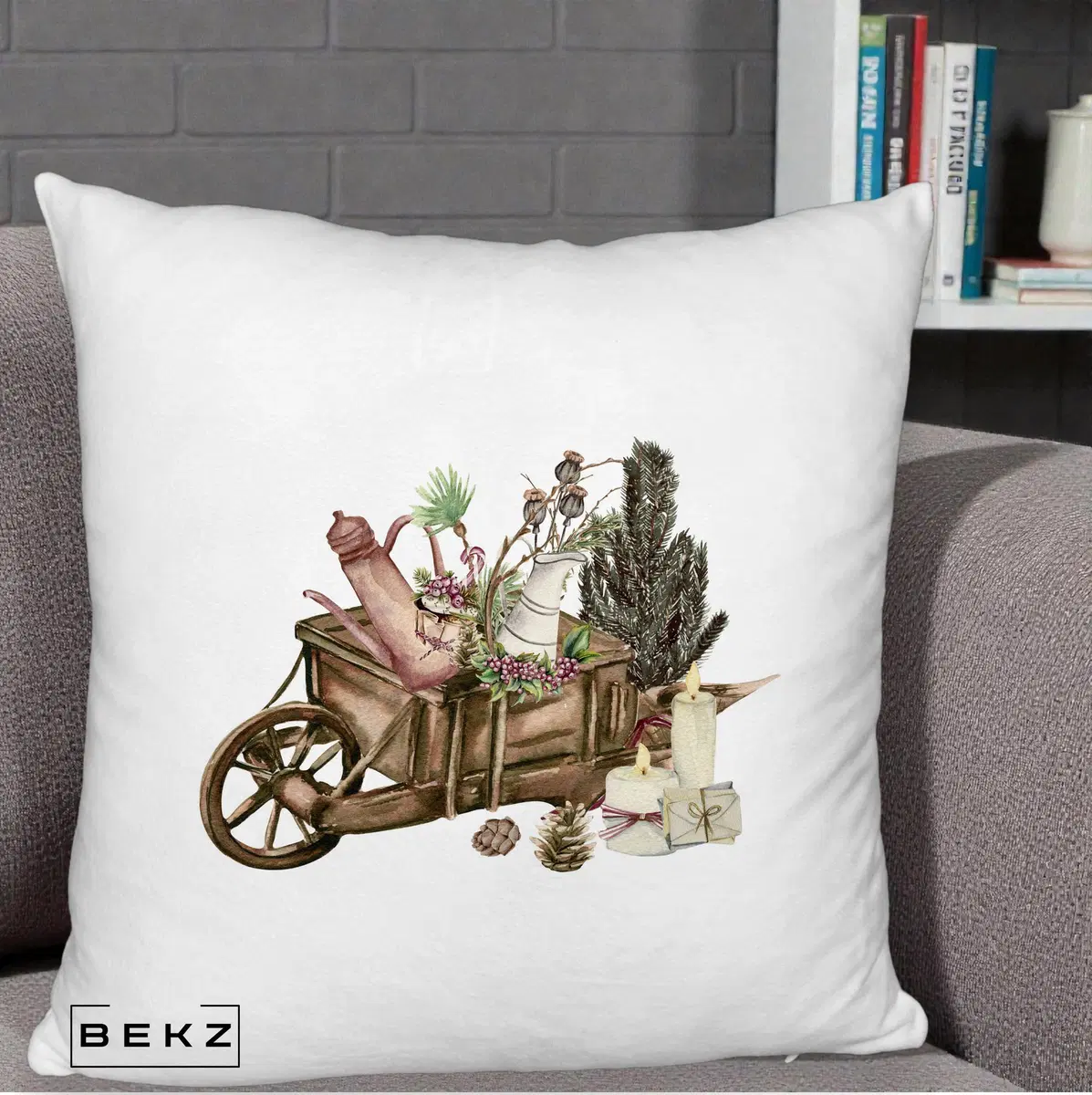 Perna Decorativa Roaba Rustica de Craciun, 40x40 cm, Alb Pufos, Husa Detasabila, Perna, BEKZ®