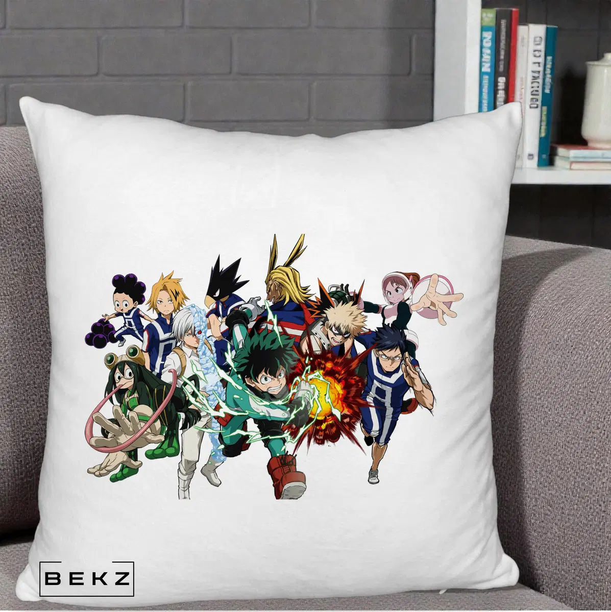 Perna Decorativa My Hero Academia Clasa 1-A Complet, 40x40 cm, Alb Pufos, Husa Detasabila, Perna, BEKZ®