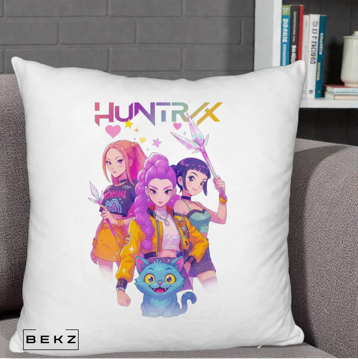 Perna Decorativa HUNTRX Trio Foto cu Pisica, 40x40 cm, Alb Pufos, Husa Detasabila, Perna, BEKZ®