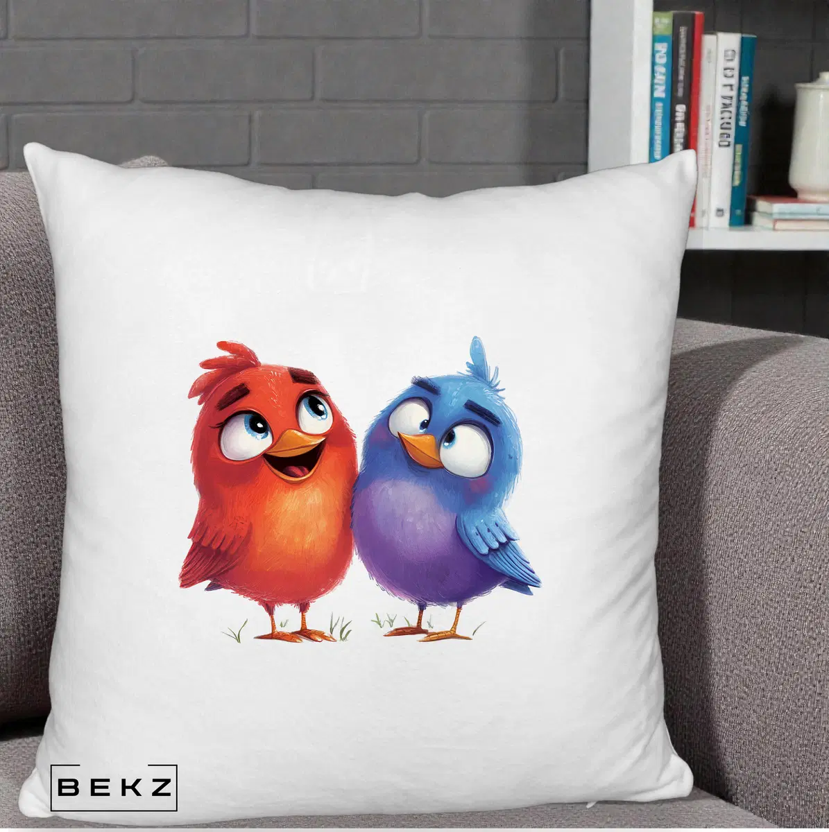 Perna Decorativa Pasarele Vesele Duo, 40x40 cm, Alb Pufos, Husa Detasabila, Perna, BEKZ®