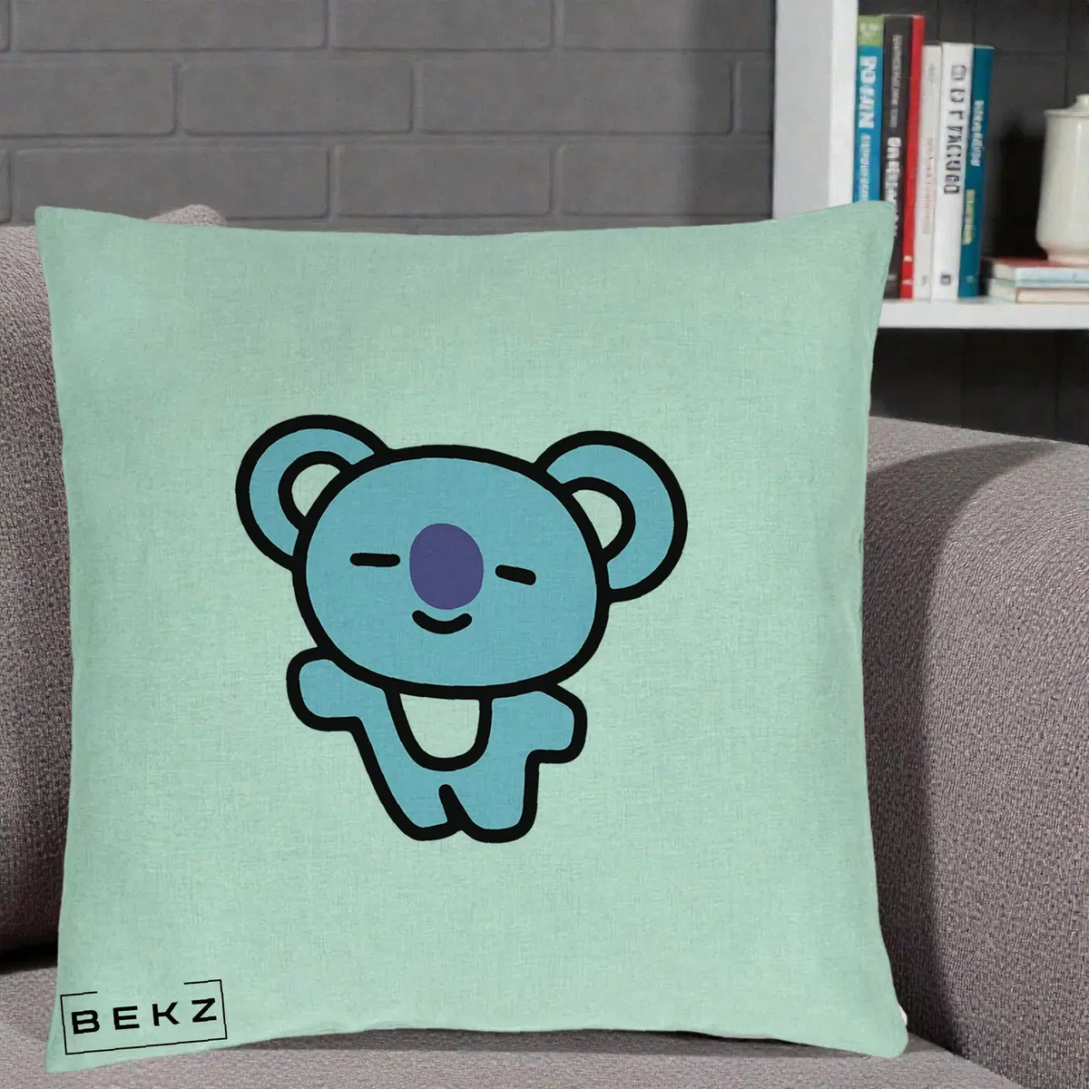 Perna Decorativa BT21 Koya Kawaii, 40x40 cm, Verde Menta, Husa Detasabila, Perna, BEKZ®