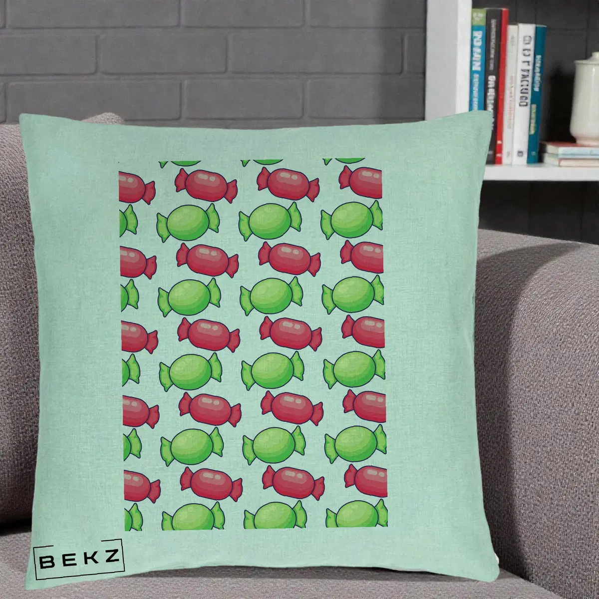 Perna Decorativa Bomboane Craciun Pattern, 40x40 cm, Verde Menta, Husa Detasabila, Perna, BEKZ®
