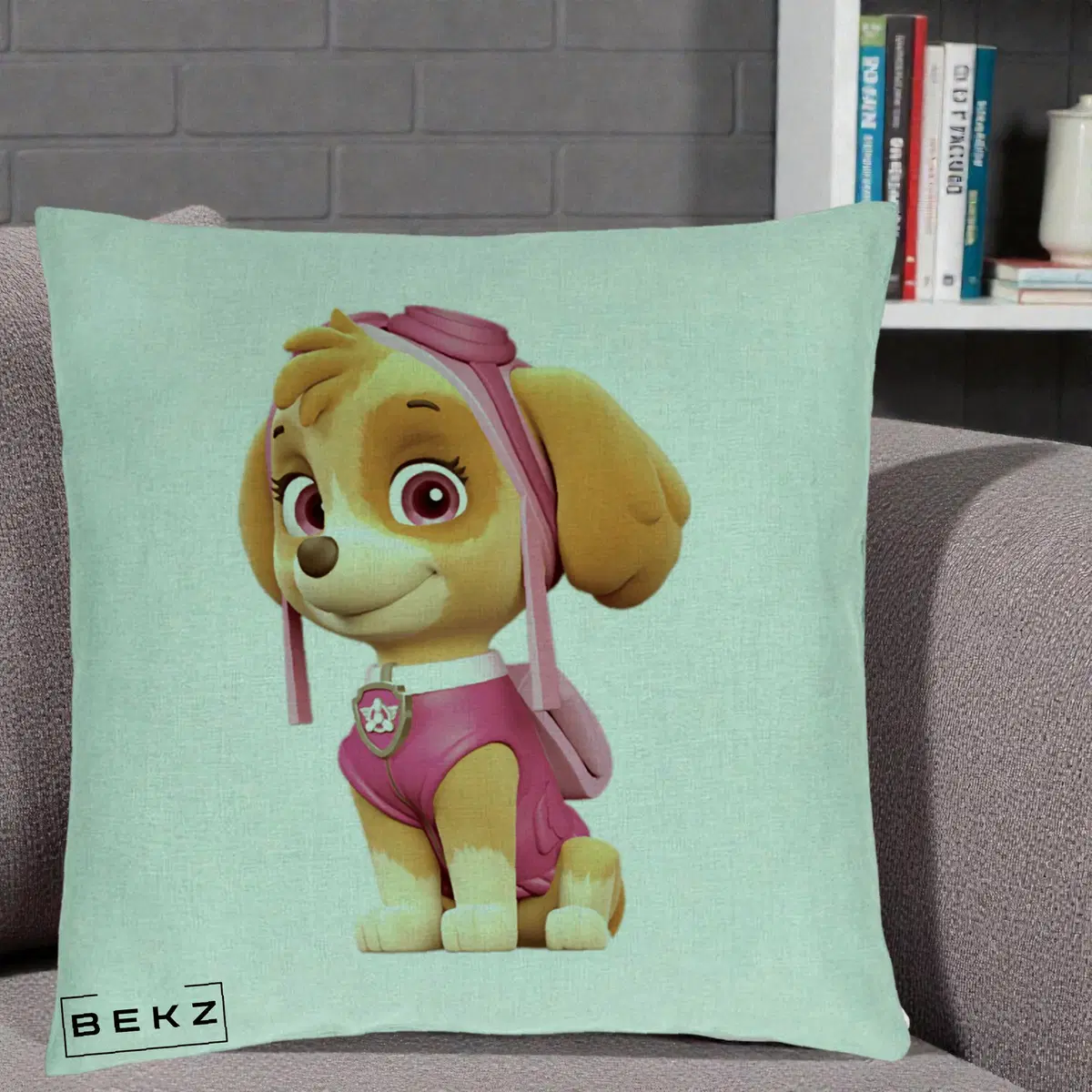 Perna Decorativa Skye PAW Patrol Roz, 40x40 cm, Verde Menta, Husa Detasabila, Perna, BEKZ®