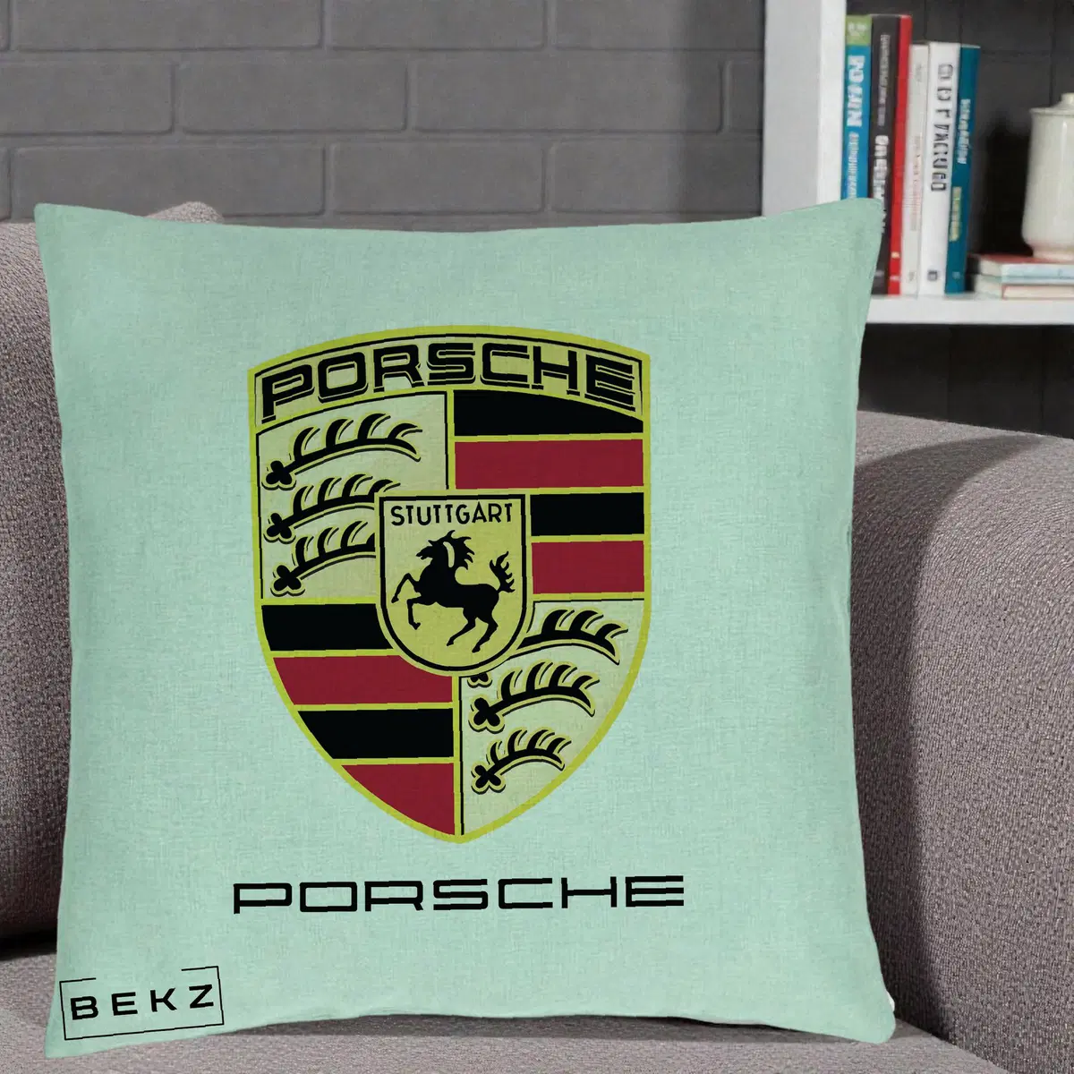 Perna Decorativa Porsche Stuttgart, 40x40 cm, Verde Menta, Husa Detasabila, Perna, BEKZ®