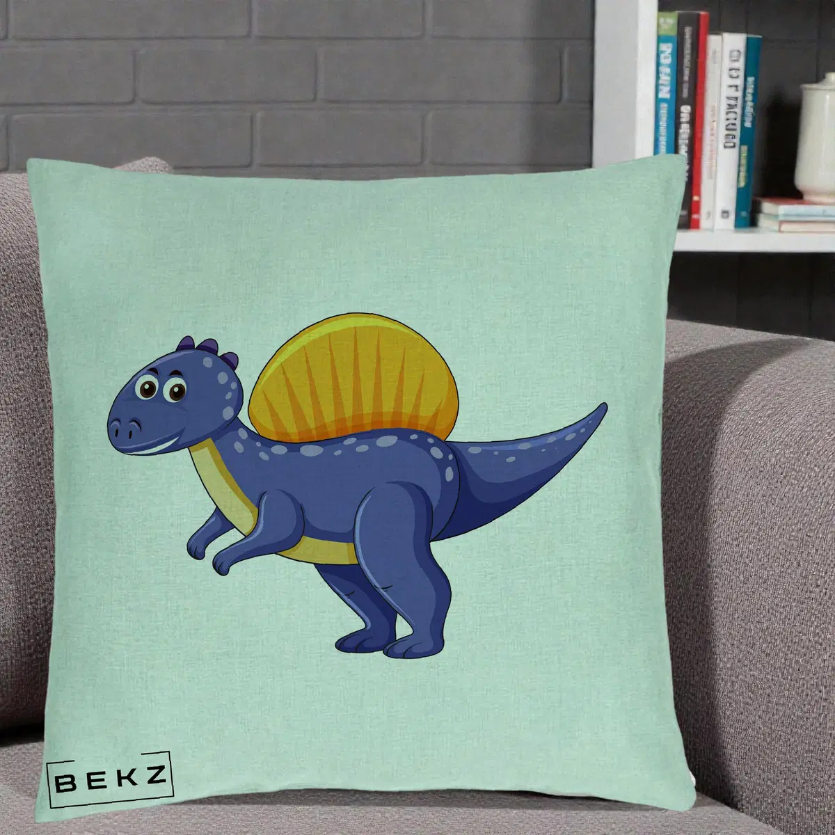 Perna Decorativa Spinozaur Kawaii, 40x40 cm, Verde Menta, Husa Detasabila, Perna, BEKZ®