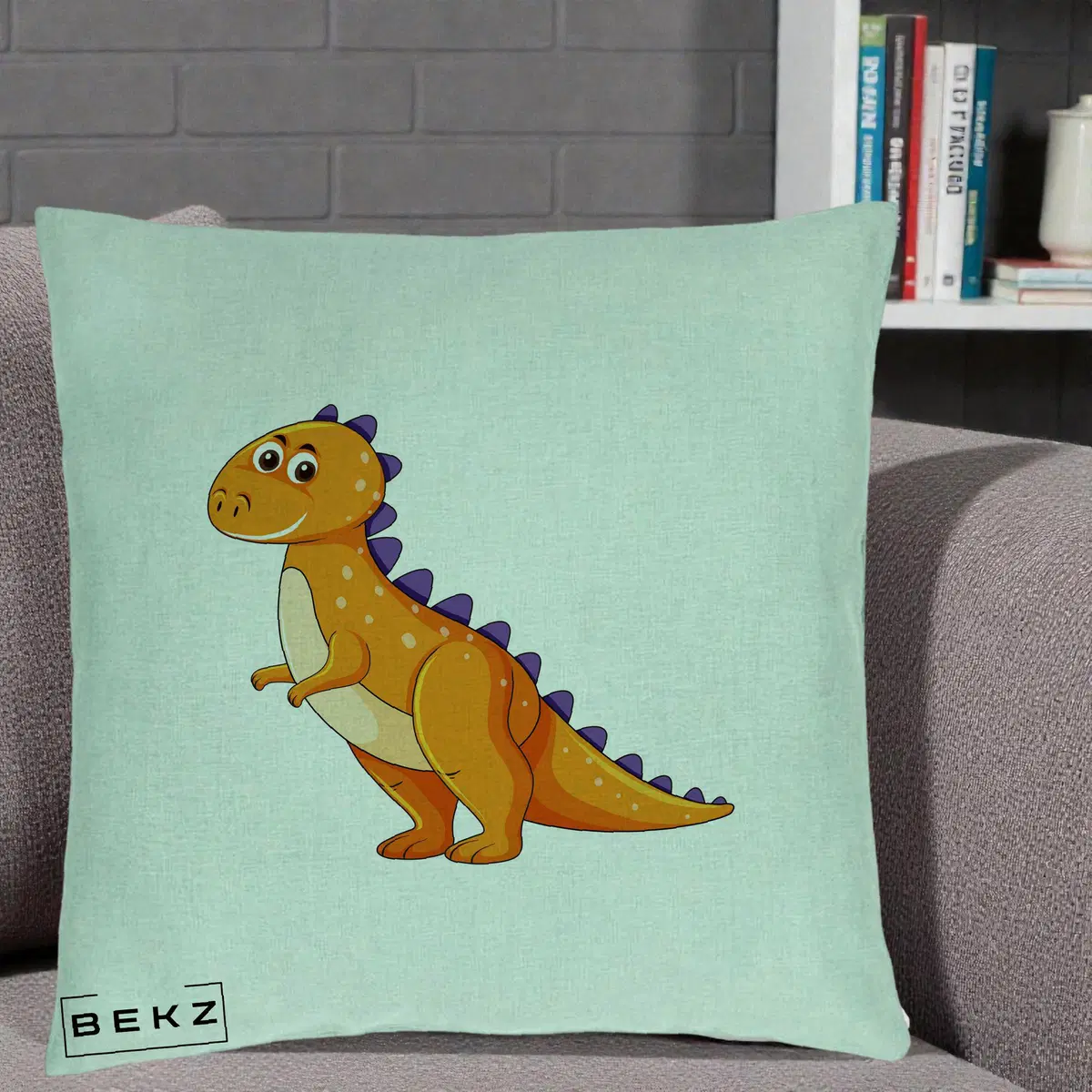 Perna Decorativa T-Rex Portocaliu, 40x40 cm, Verde Menta, Husa Detasabila, Perna, BEKZ®