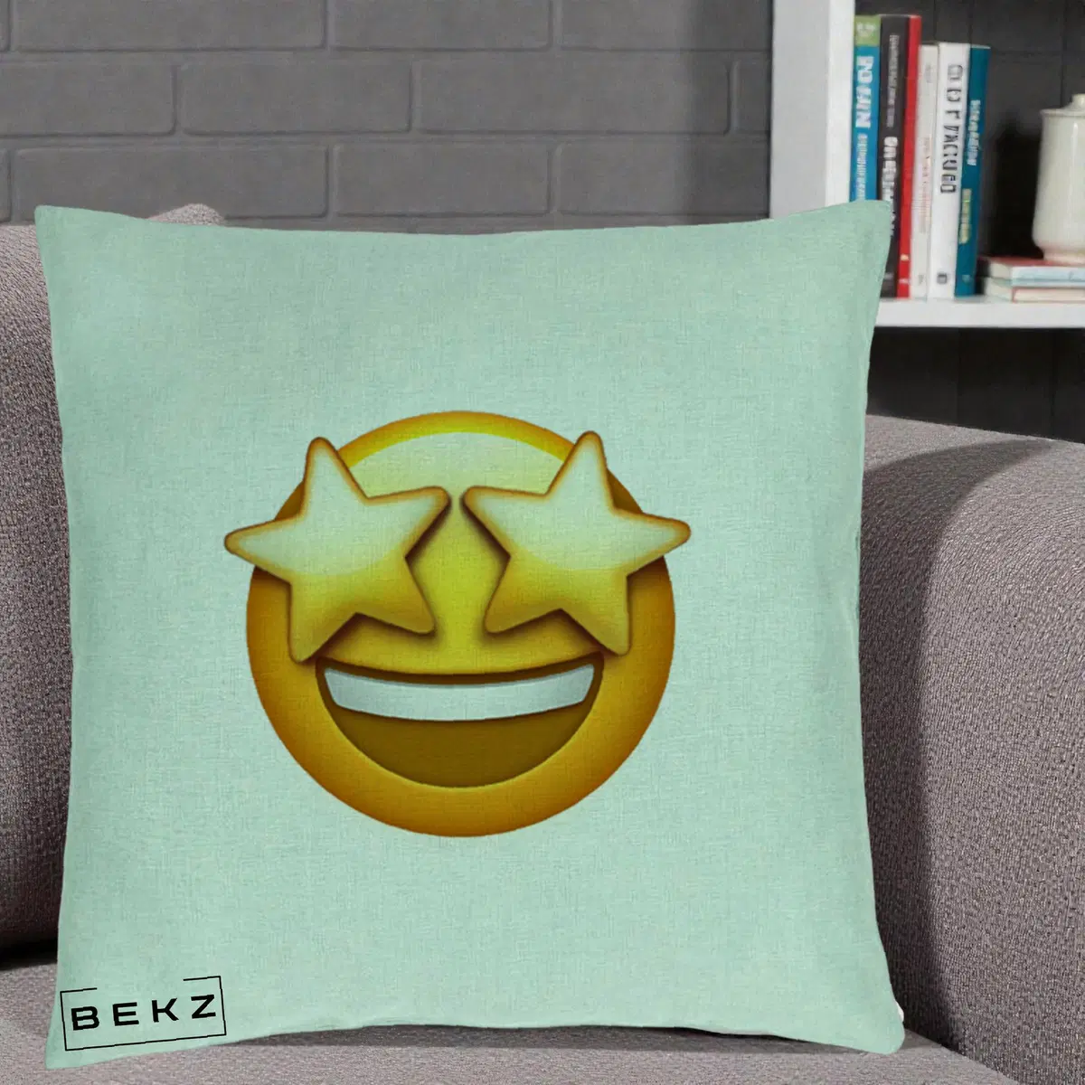 Perna Decorativa Emoji Ochi Stele, 40x40 cm, Verde Menta, Husa Detasabila, Perna, BEKZ®
