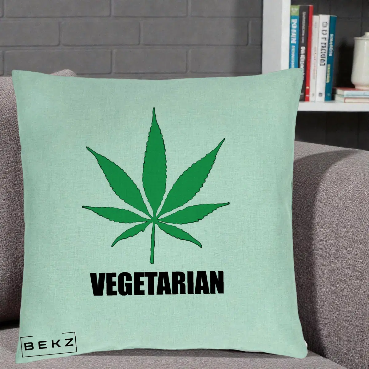 Perna Decorativa Vegetarian cu Frunza, 40x40 cm, Verde Menta, Husa Detasabila, Perna, BEKZ®